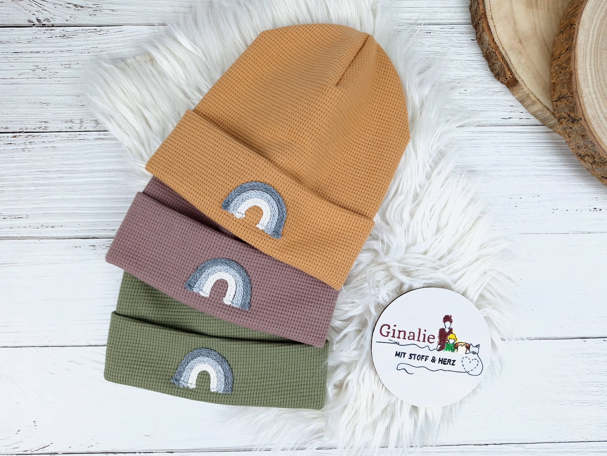 Waffeljersey Beanie • Mit Regenbogen-Kordel