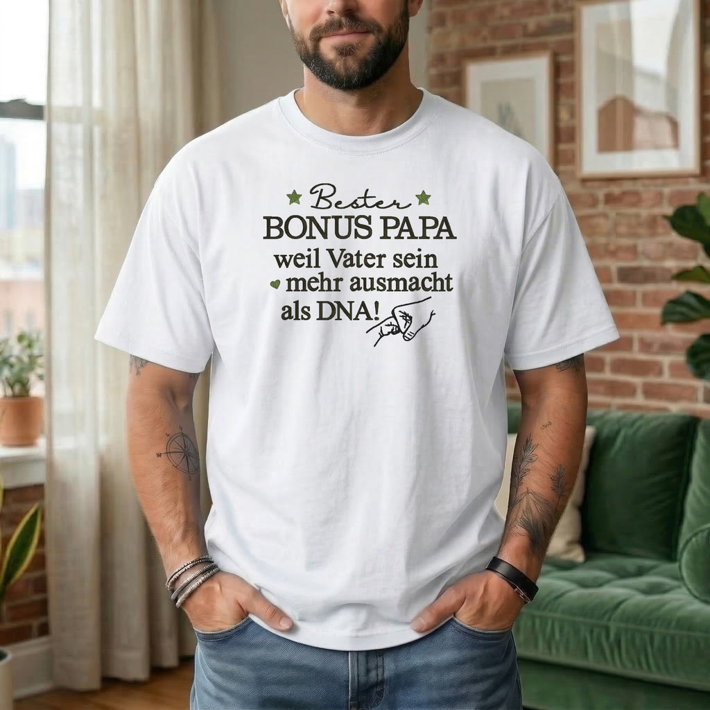 Bonus Papa T-Shirt • bestickt • emotionales Geschenk für Bonus Papa • Vatertag Shirt • Patchwork Familie