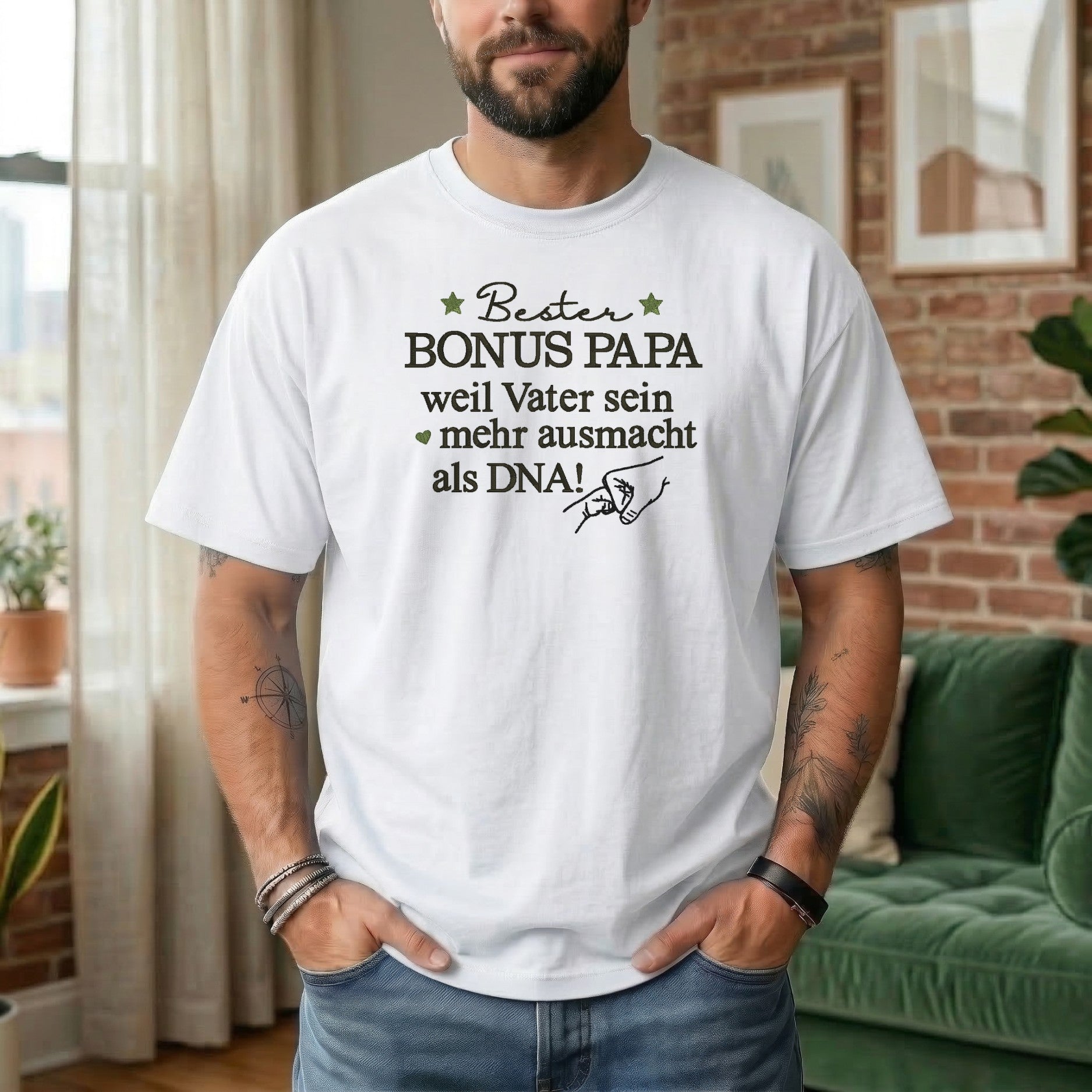 Bonus Papa T-Shirt • bestickt • emotionales Geschenk für Bonus Papa • Vatertag Shirt • Patchwork Familie