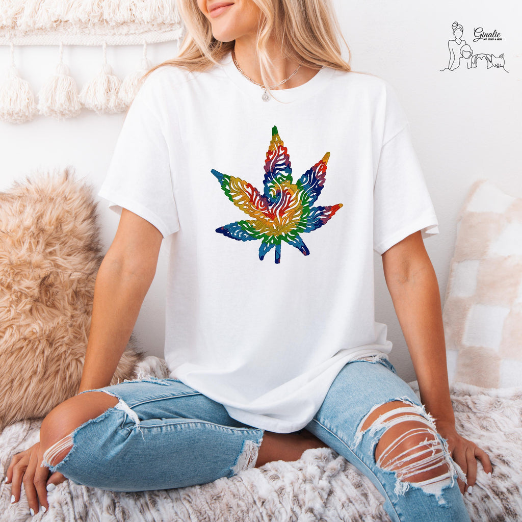 Cannabisblatt Regenbogen Stickerei SP08 • Unisex T-Shirt, Hoodie & Sweatshirt