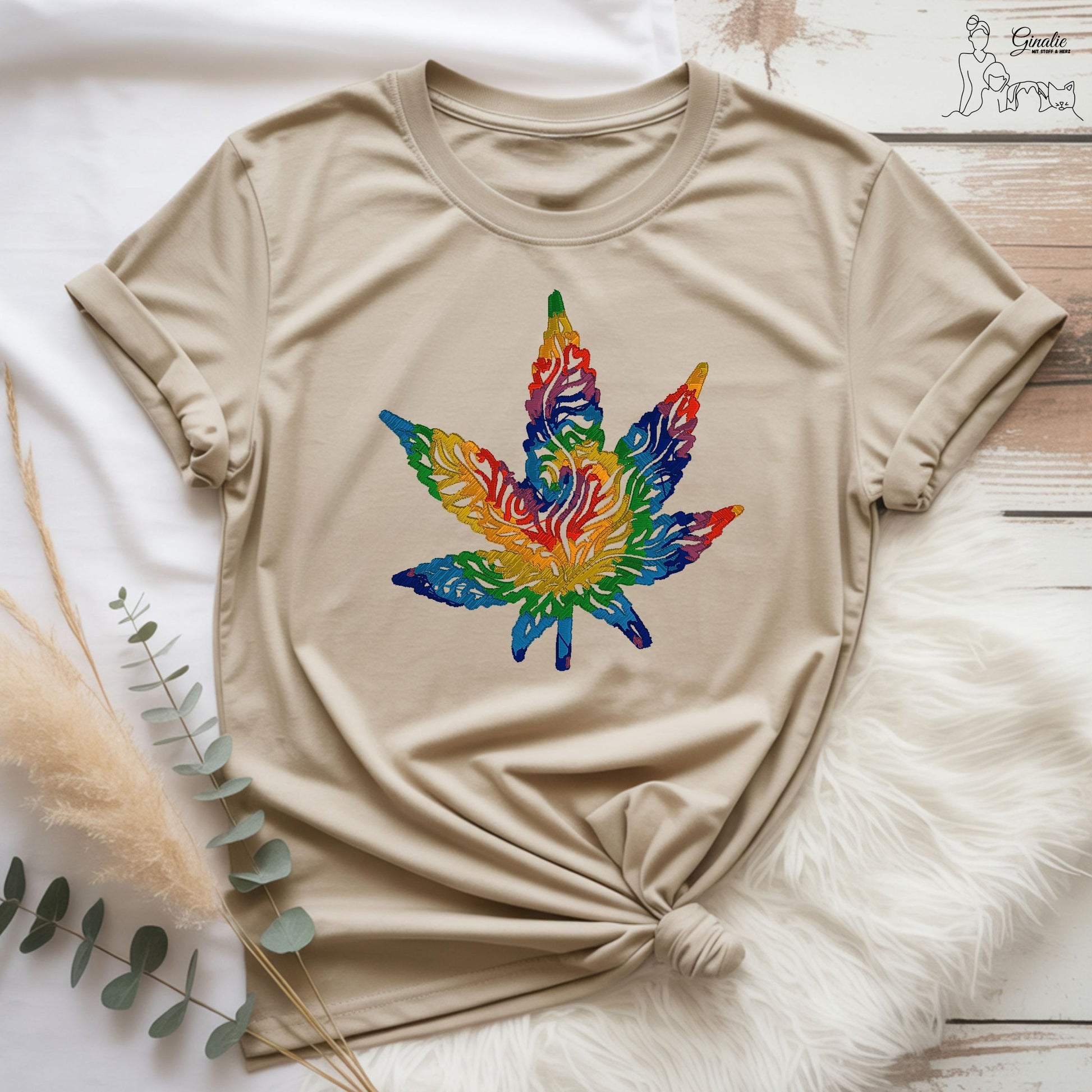 Cannabisblatt Regenbogen Stickerei SP08 • Unisex T-Shirt, Hoodie & Sweatshirt