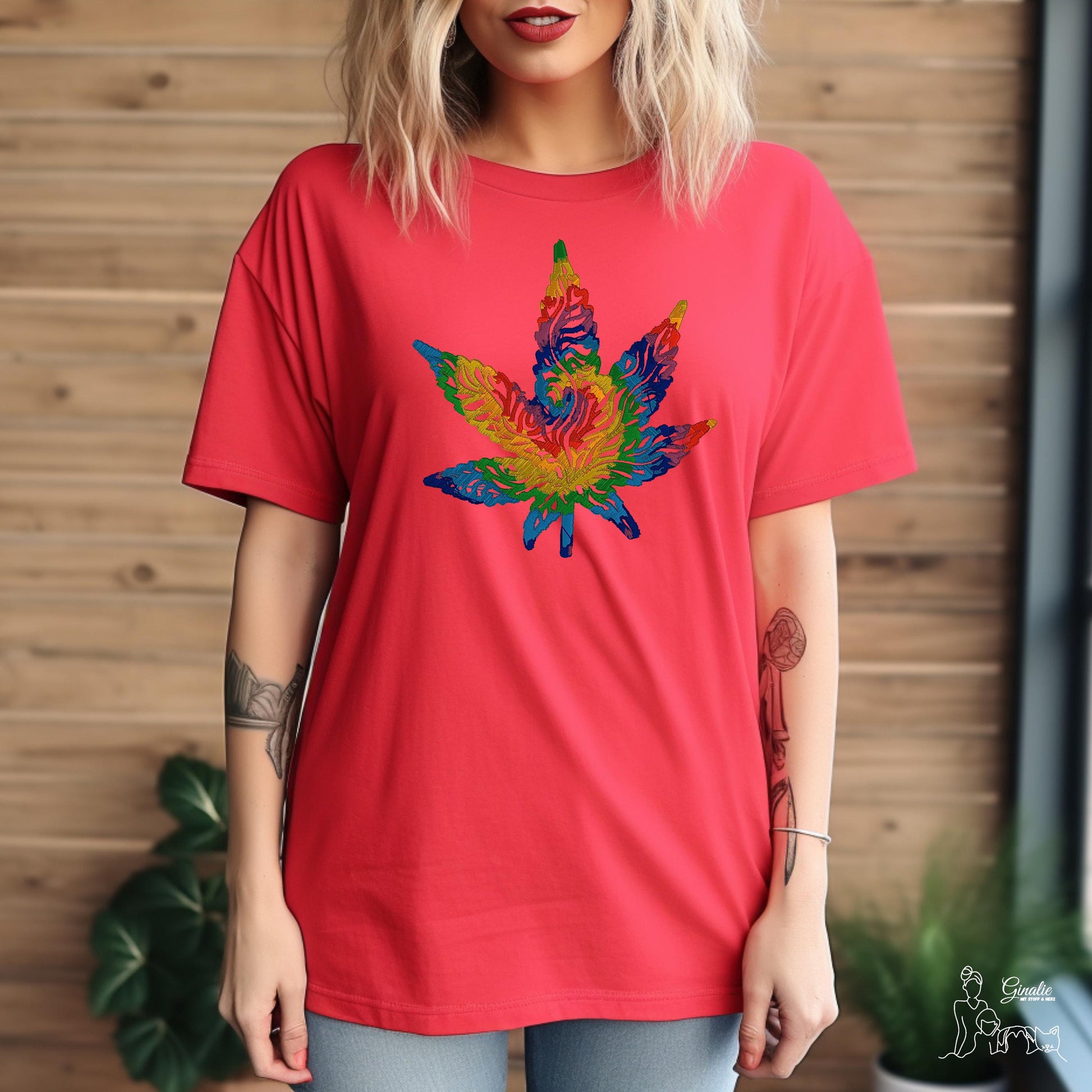 Cannabisblatt Regenbogen Stickerei SP08 • Unisex T-Shirt, Hoodie & Sweatshirt