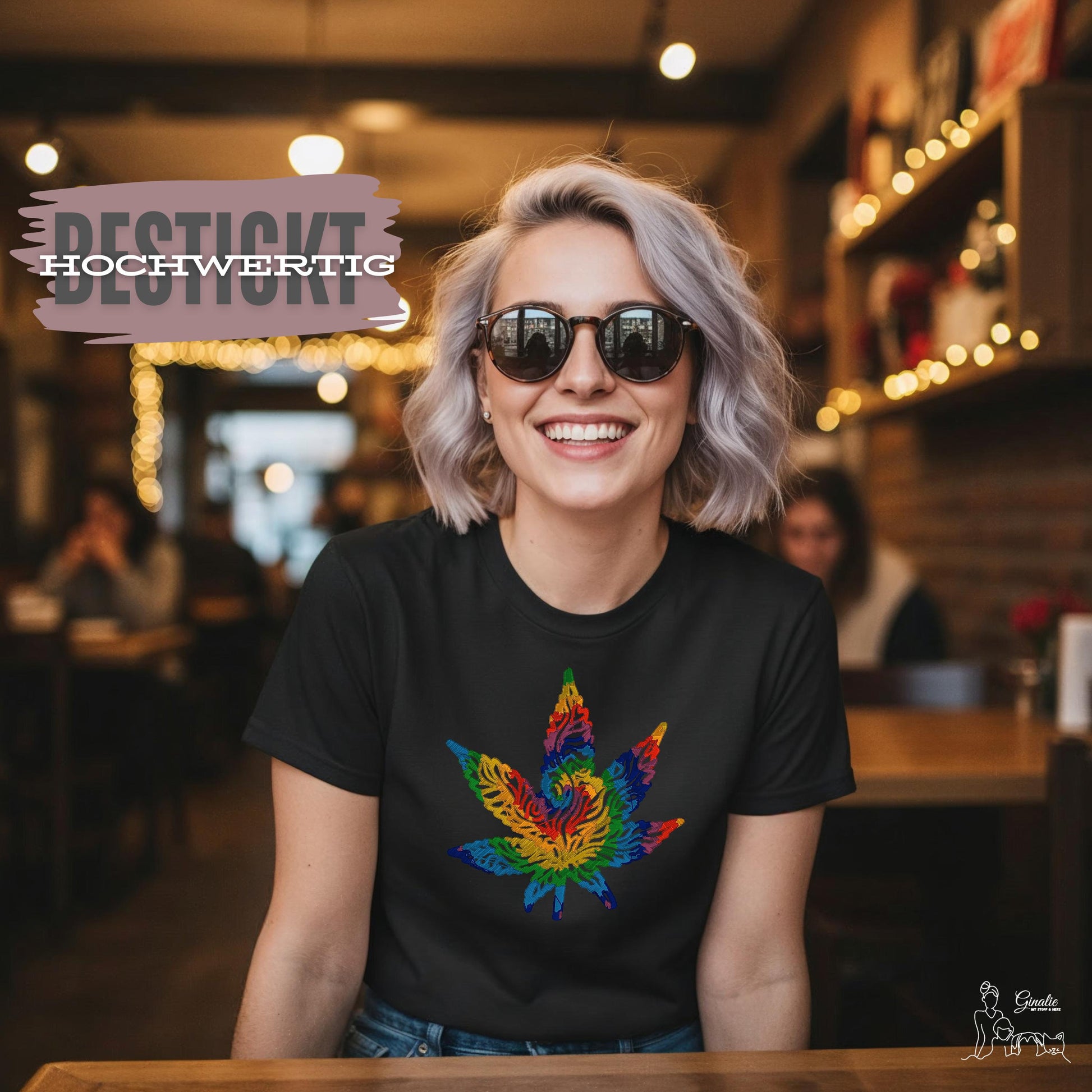Cannabisblatt Regenbogen Stickerei SP08 • Unisex T-Shirt, Hoodie & Sweatshirt