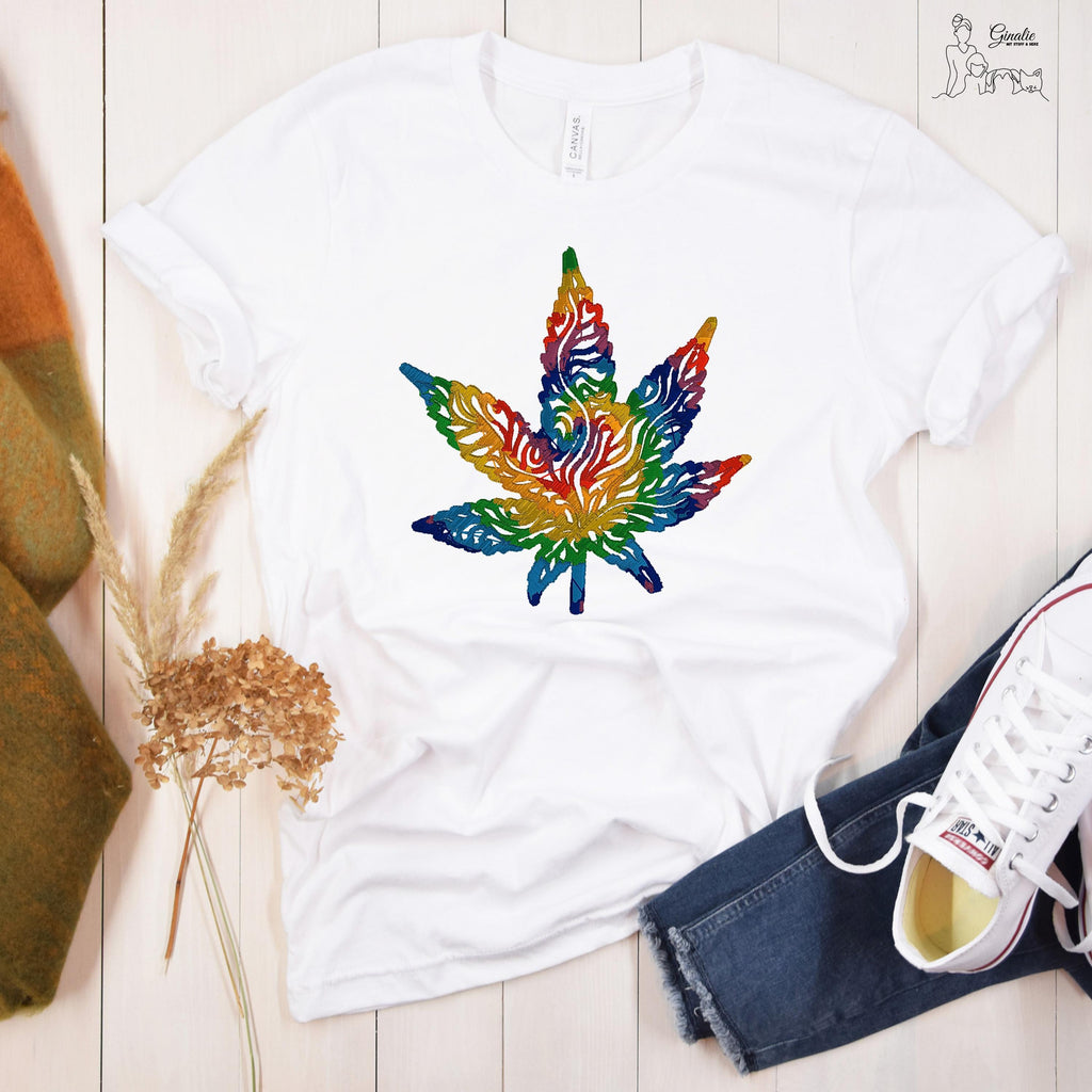 Cannabisblatt Regenbogen Stickerei SP08 • Unisex T-Shirt, Hoodie & Sweatshirt