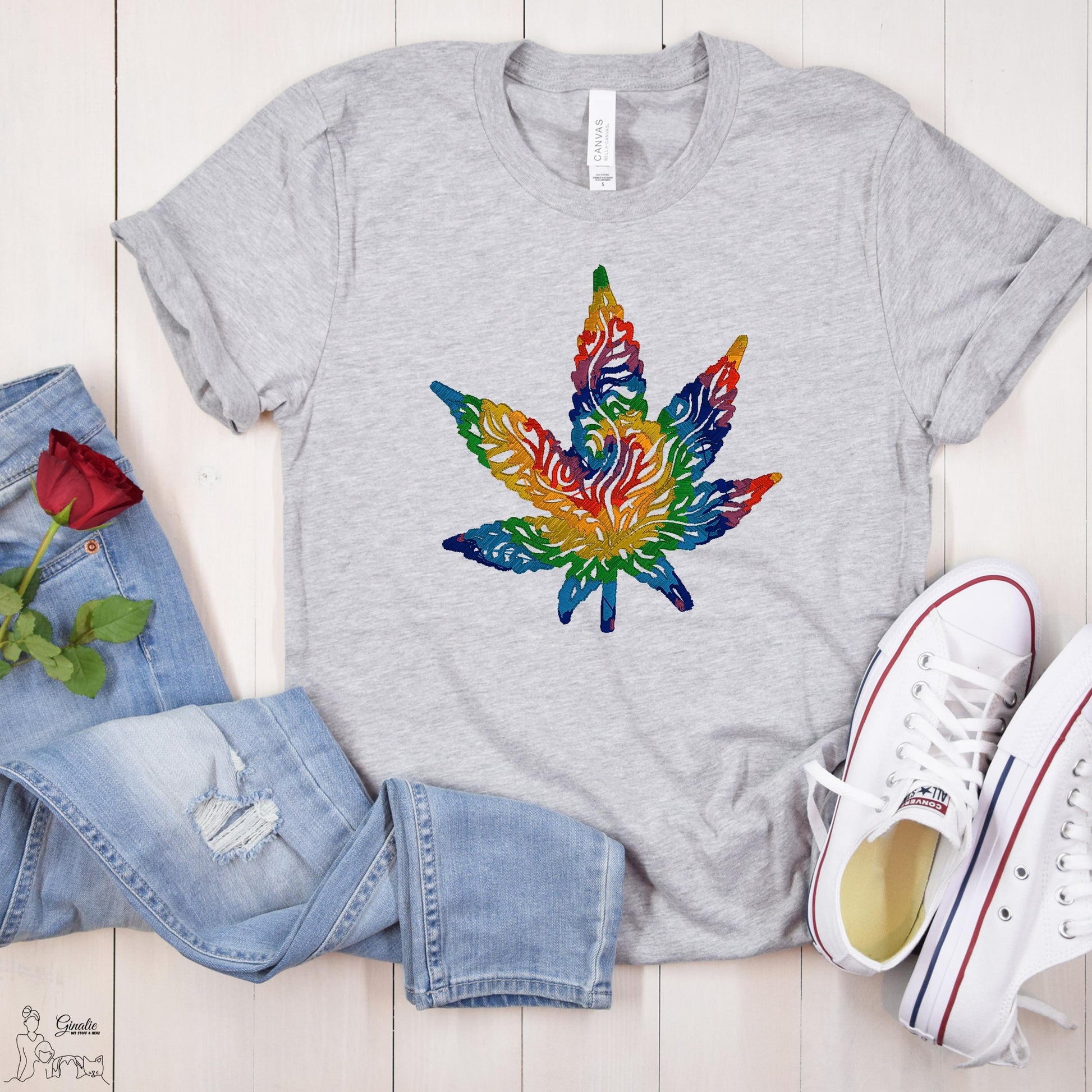 Cannabisblatt Regenbogen Stickerei SP08 • Unisex T-Shirt, Hoodie & Sweatshirt
