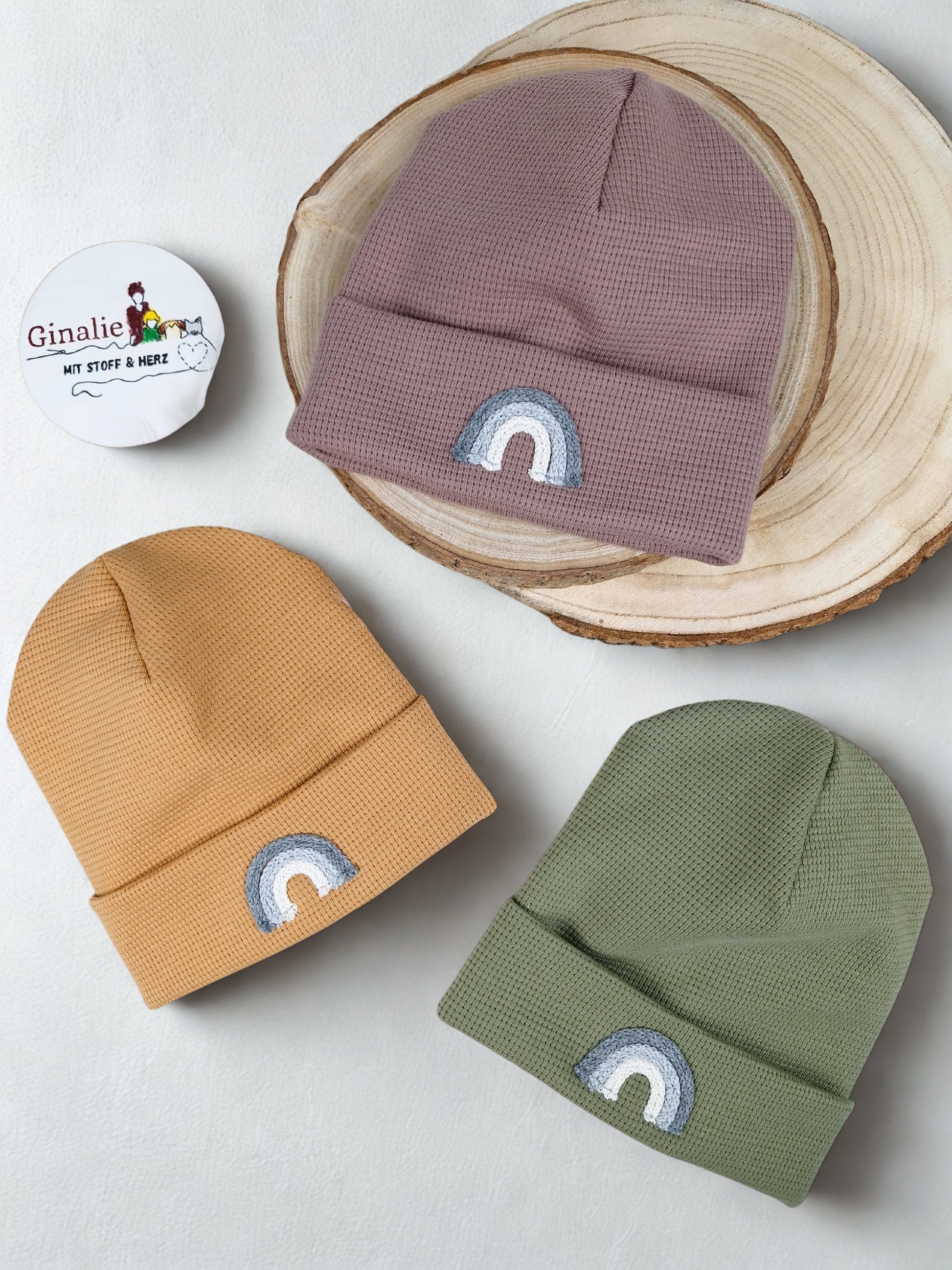 Waffeljersey Beanie • Mit Regenbogen-Kordel