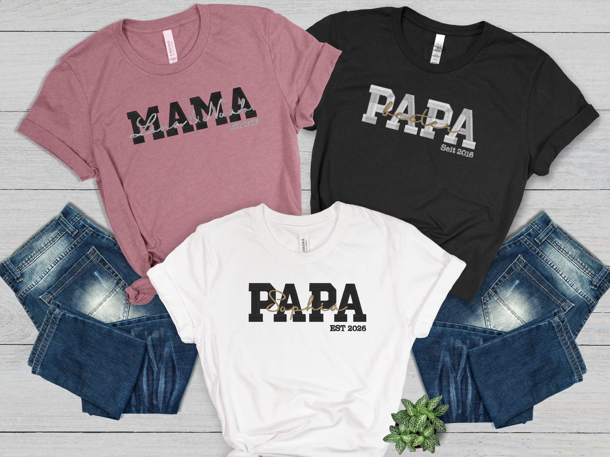 Mama & Papa T-Shirt personalisiert • Name & EST Jahr • bestickt