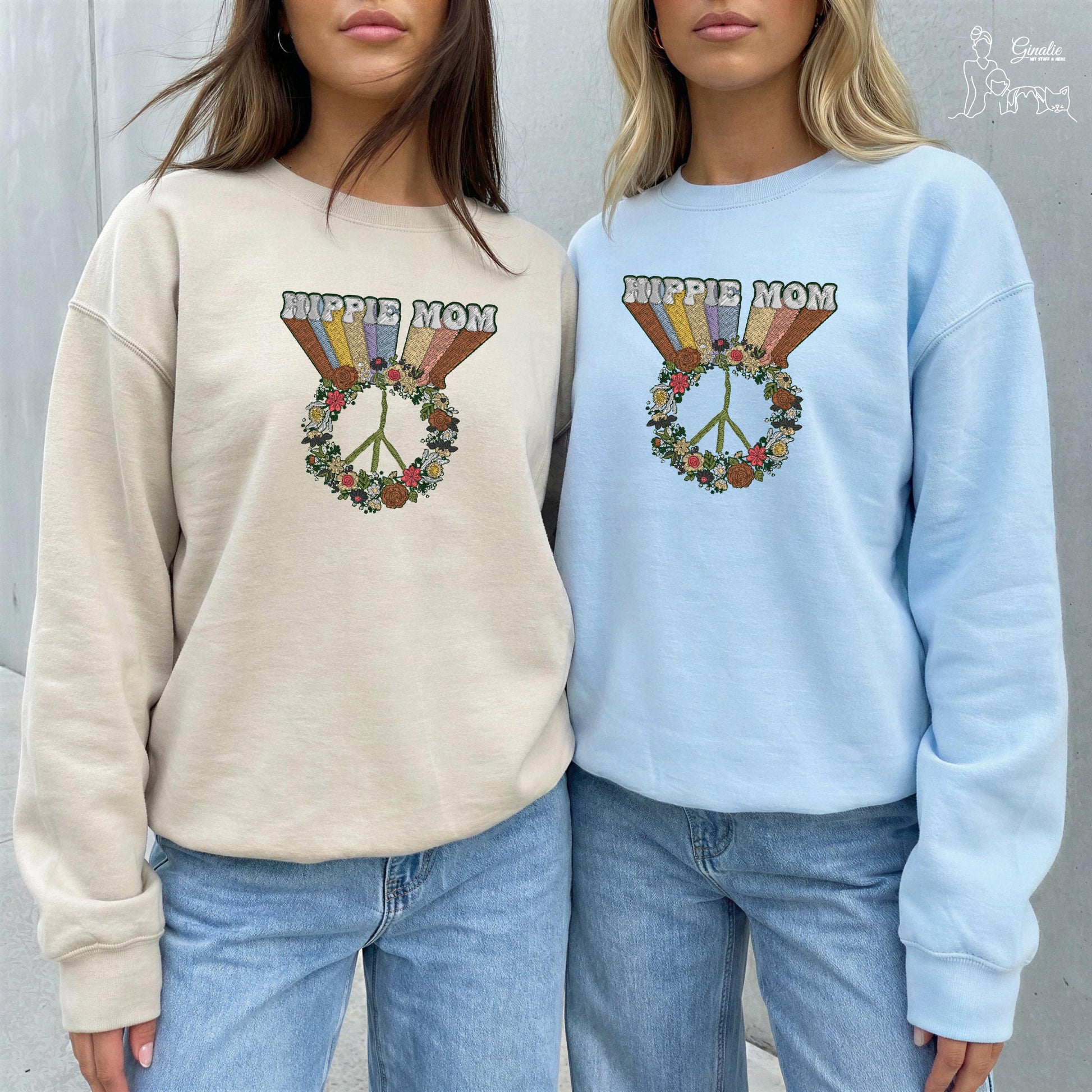 Hippie Mom Shirt - Sweatshirt - Hoodie SP05 • Peace Symbol Blumen