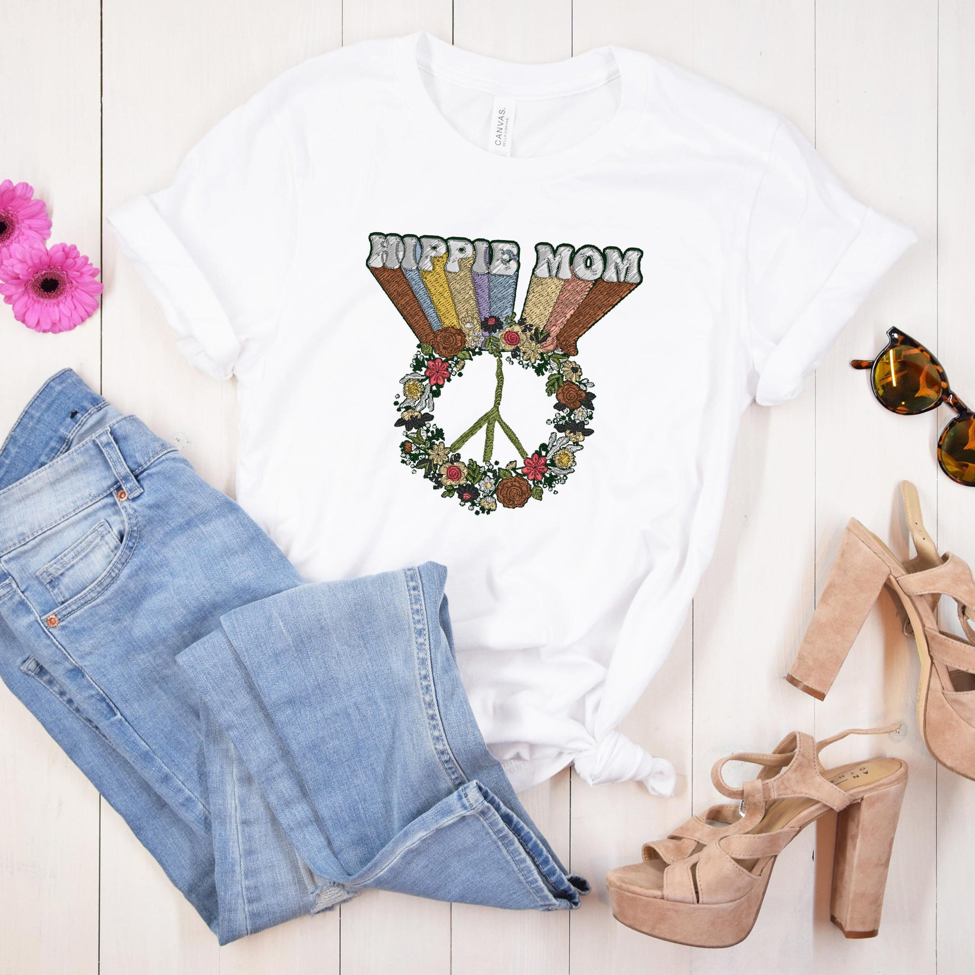 Hippie Mom Shirt - Sweatshirt - Hoodie SP05 • Peace Symbol Blumen