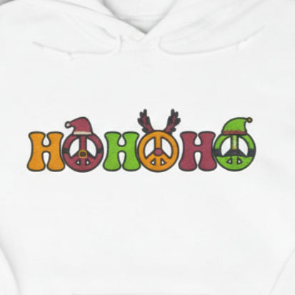 Weihnachts-Hoodie • HO HO HO – Peace-Zeichen, Mütze, Geweih & Elfenmütze