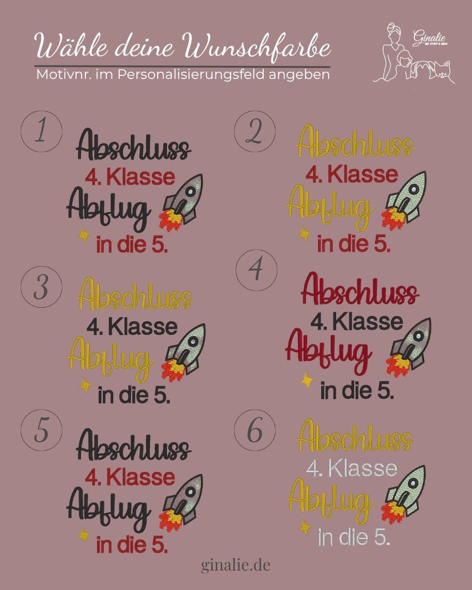 Schulkind T-Shirt SCHOOL02 • Abschluss T-Shirt bestickt • 4. Klasse • Abflug in die 5.