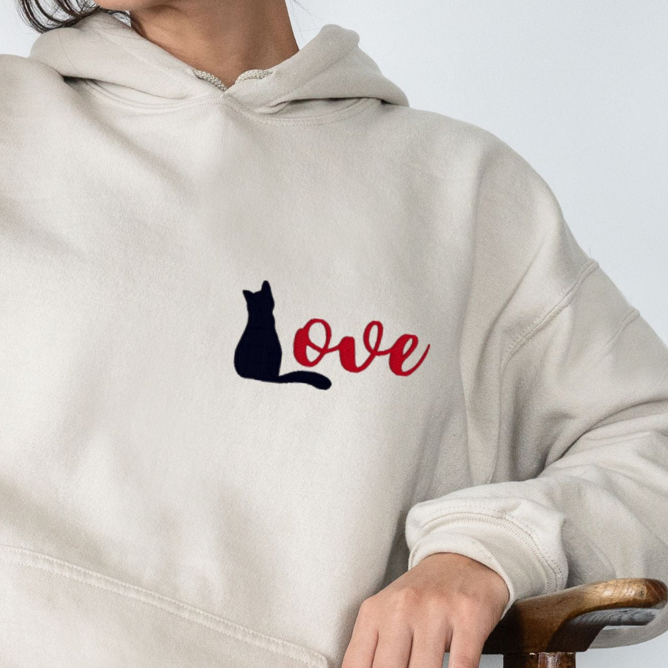 Hoodie • Katze & „Love“ (minimalistisch, Unisex)