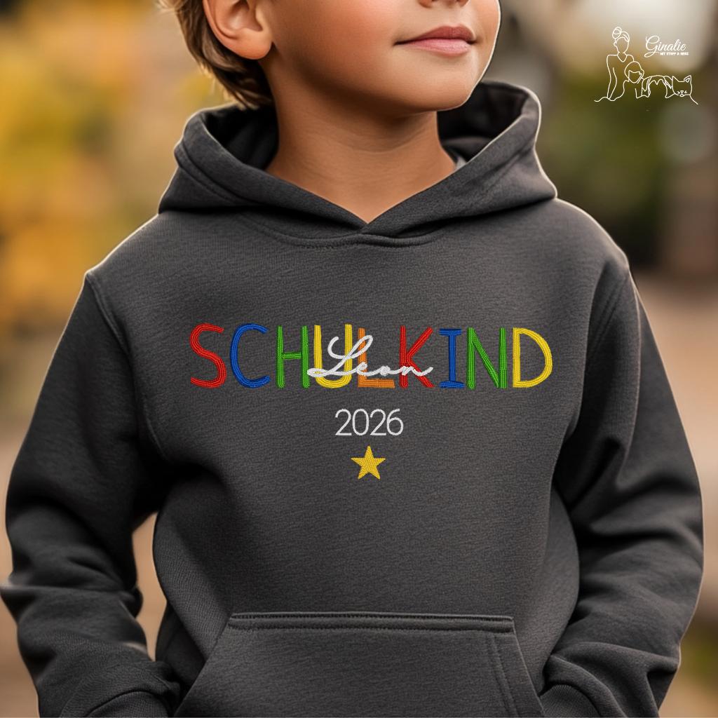 Schulkind Hoodie SCHOOL01 • bestickt & personalisiert mit Name • Einschulung