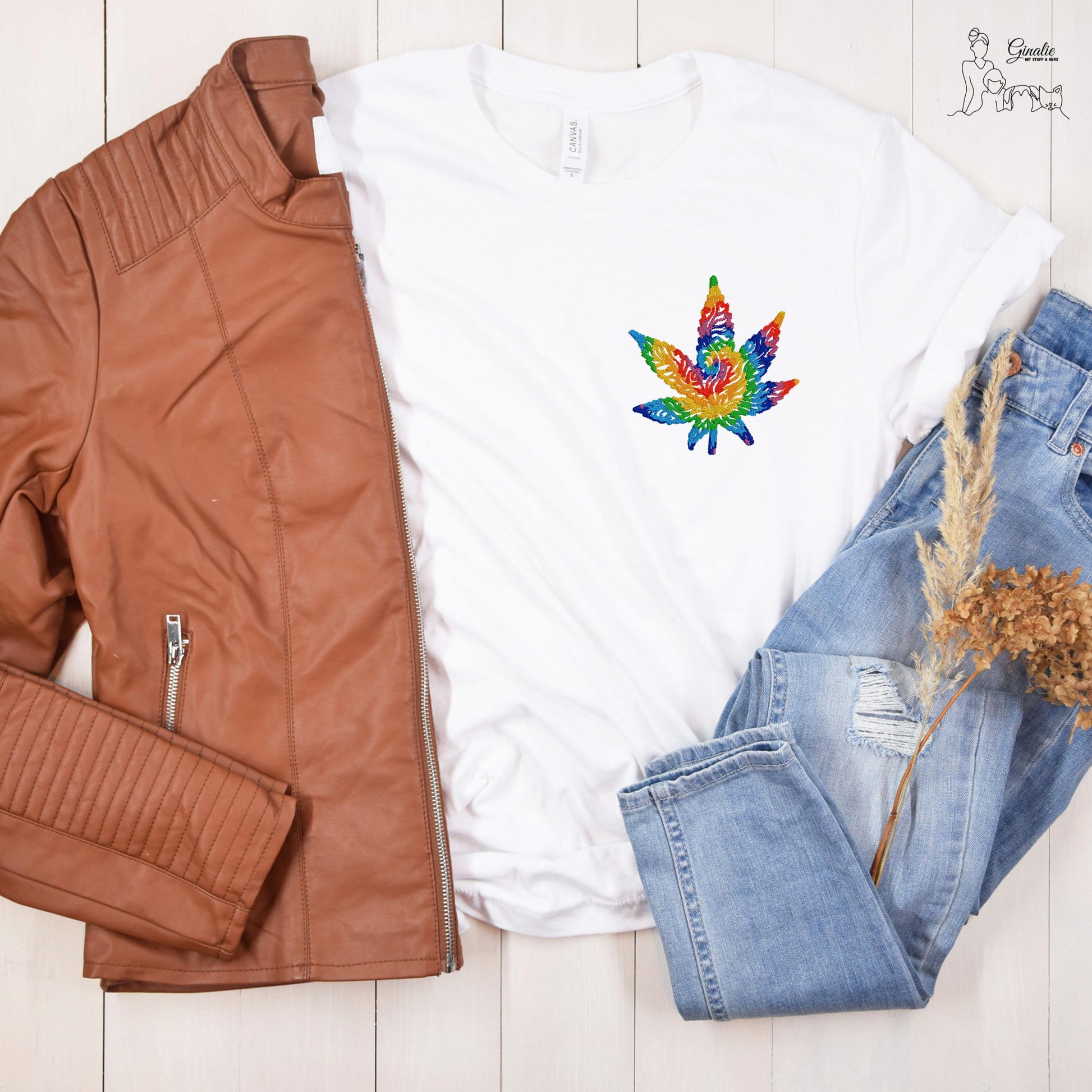 Cannabisblatt Bruststickerei SP09 • Regenbogen Stickerei • T-Shirt, Hoodie & Sweatshirt