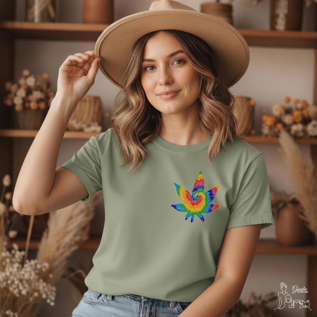 Cannabisblatt Bruststickerei SP09 • Regenbogen Stickerei • T-Shirt, Hoodie & Sweatshirt