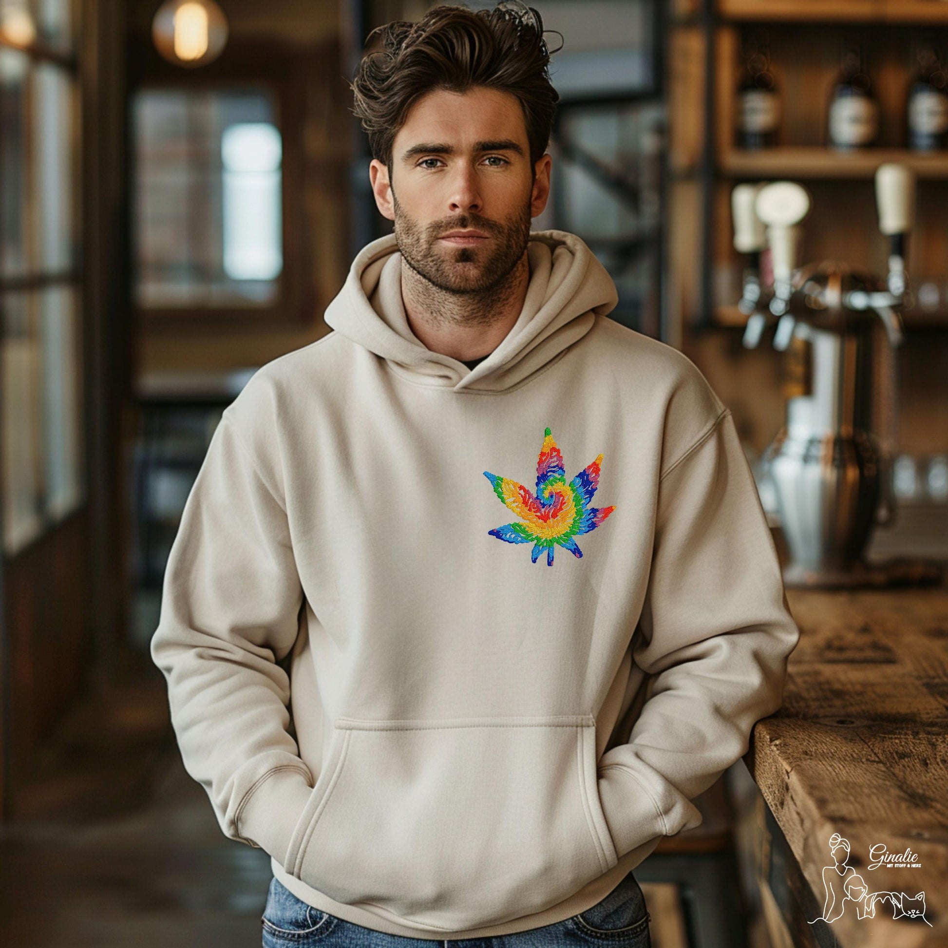 Cannabisblatt Bruststickerei SP09 • Regenbogen Stickerei • T-Shirt, Hoodie & Sweatshirt