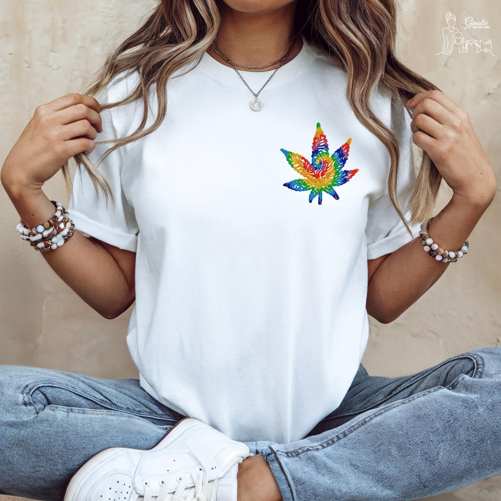 Cannabisblatt Bruststickerei SP09 • Regenbogen Stickerei • T-Shirt, Hoodie & Sweatshirt