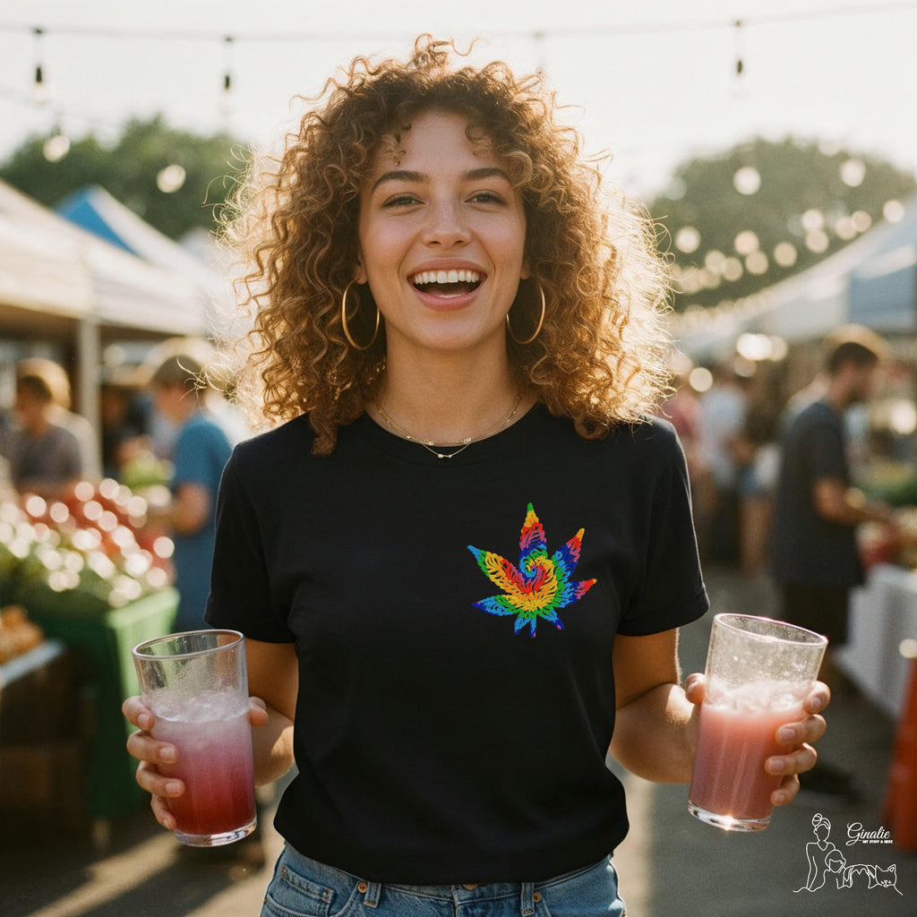 Cannabisblatt Bruststickerei SP09 • Regenbogen Stickerei • T-Shirt, Hoodie & Sweatshirt