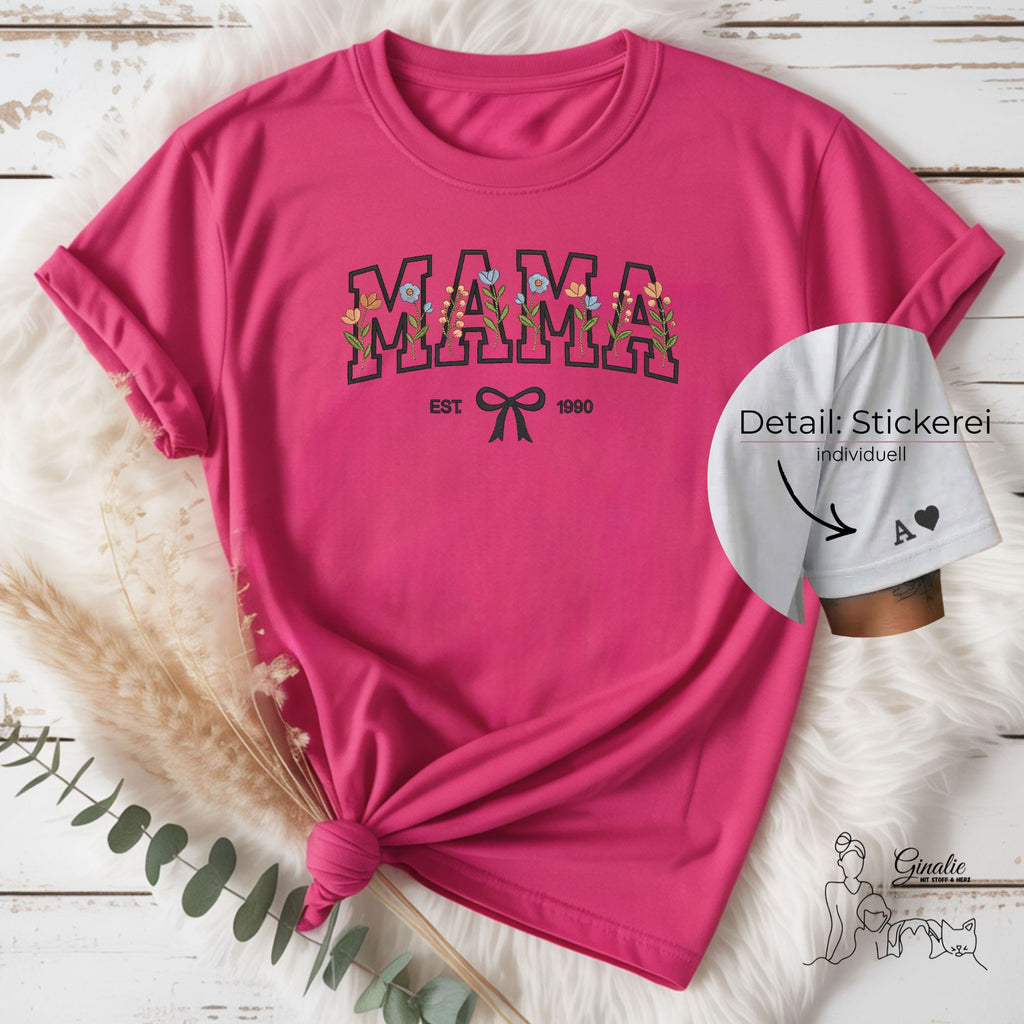 Mama T-Shirt • personalisiert mit Geburtsjahr & Ärmel-Initialen • florales Design
