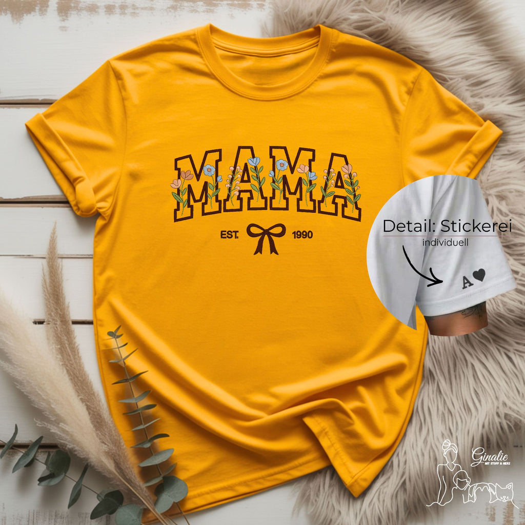 Mama T-Shirt • personalisiert mit Geburtsjahr & Ärmel-Initialen • florales Design