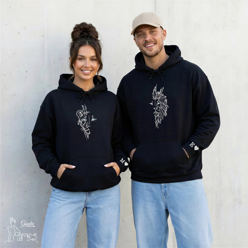 Partner Hoodie • Löwe & Löwin • bestickter Partnerlook mit Initialen