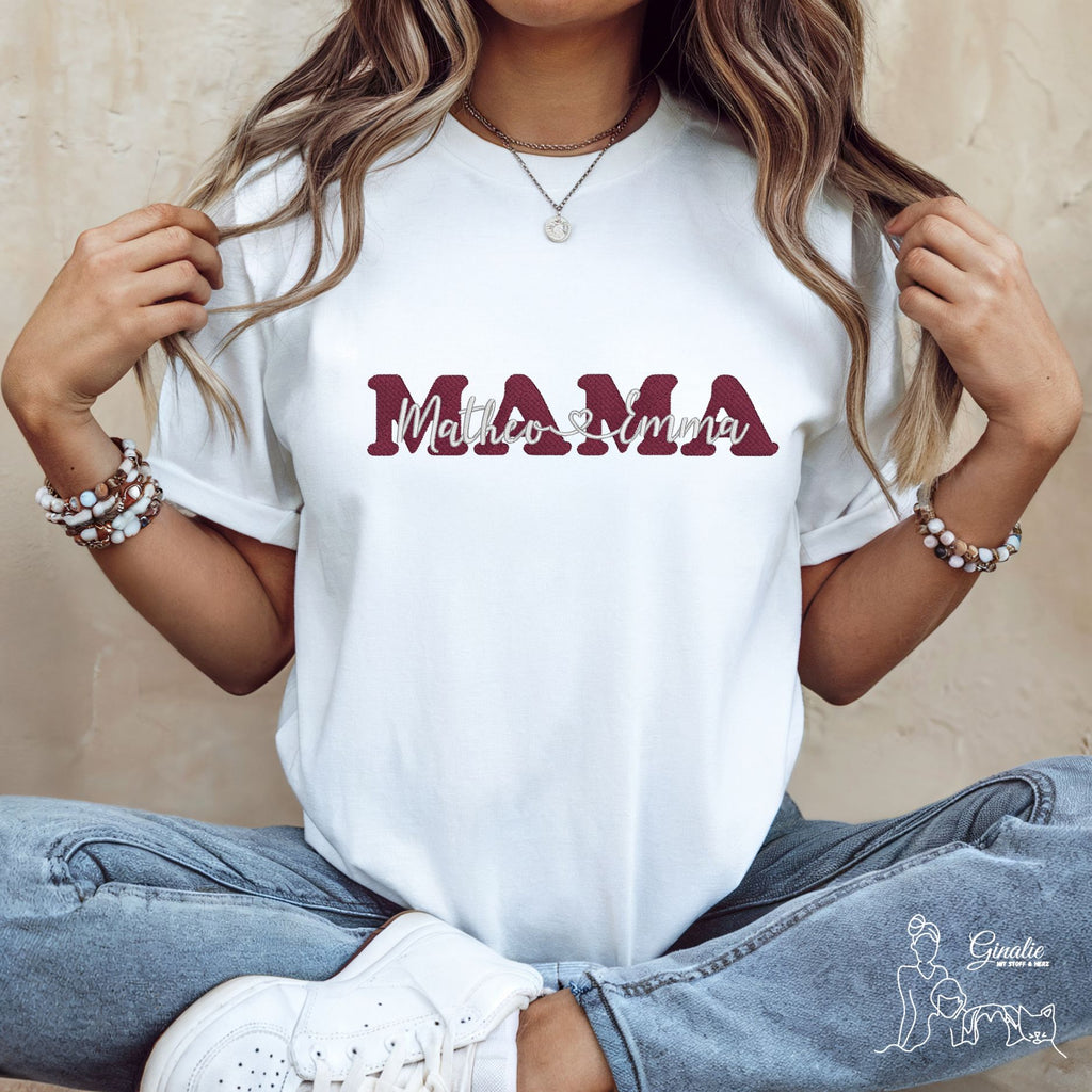Personalisiertes Mama T-Shirt • bestickt • mit Namen • Geschenk für Mama