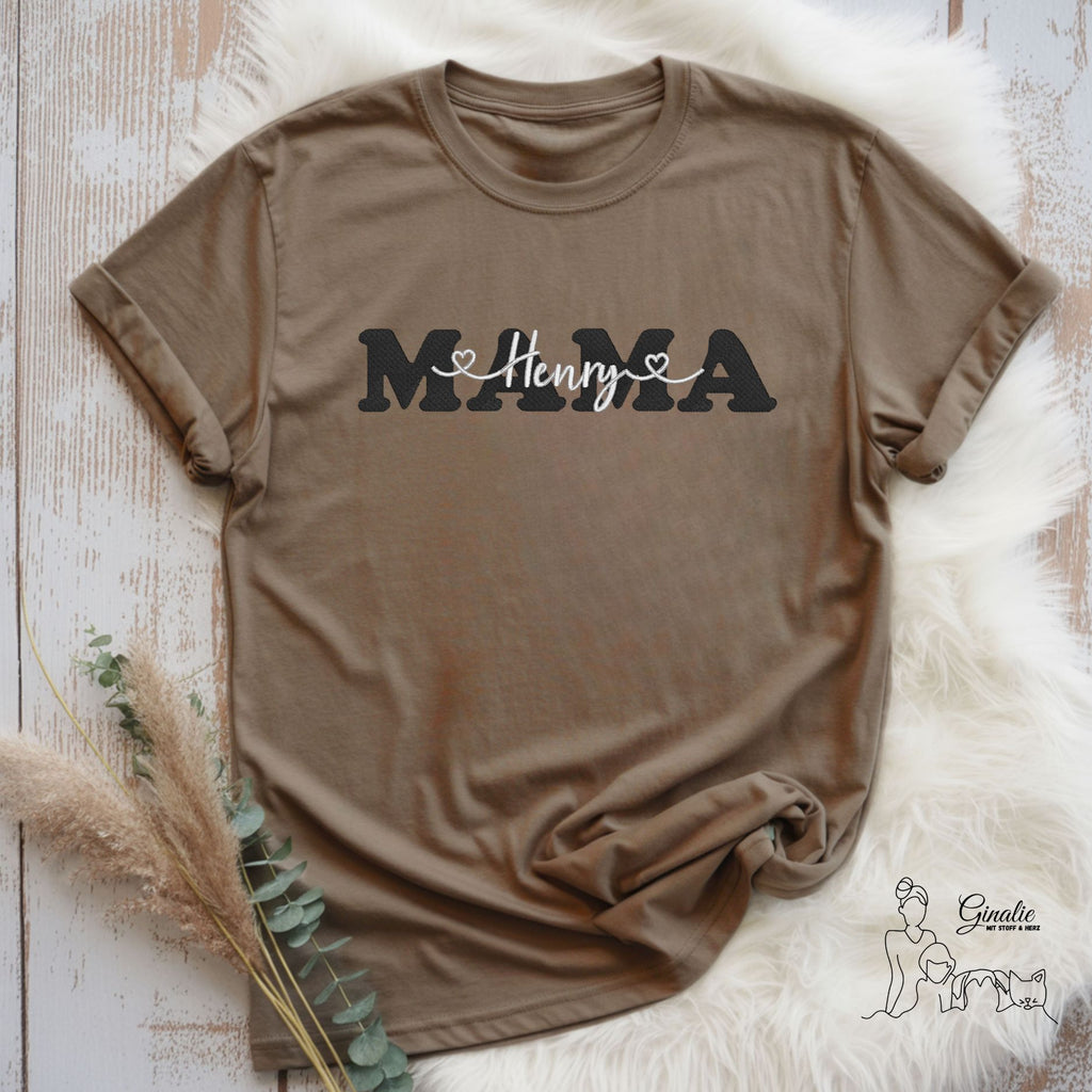 Personalisiertes Mama T-Shirt • bestickt • mit Namen • Geschenk für Mama