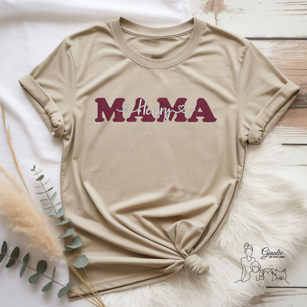 Personalisiertes Mama T-Shirt • bestickt • mit Namen • Geschenk für Mama