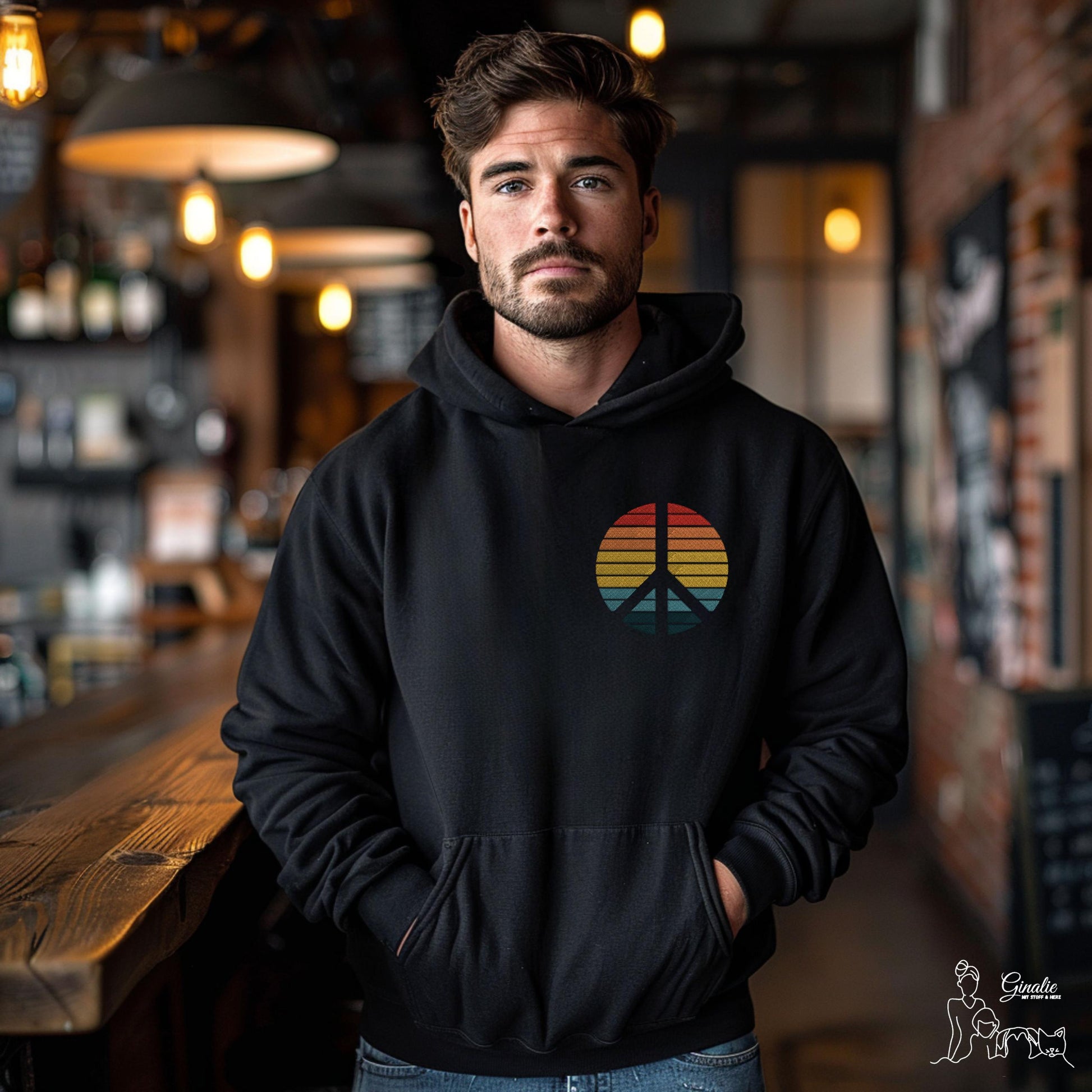 Retro Peace Shirt, Hoodie & Sweatshirt SP07 - Friedenssymbol Stickerei mit Wunschfarben