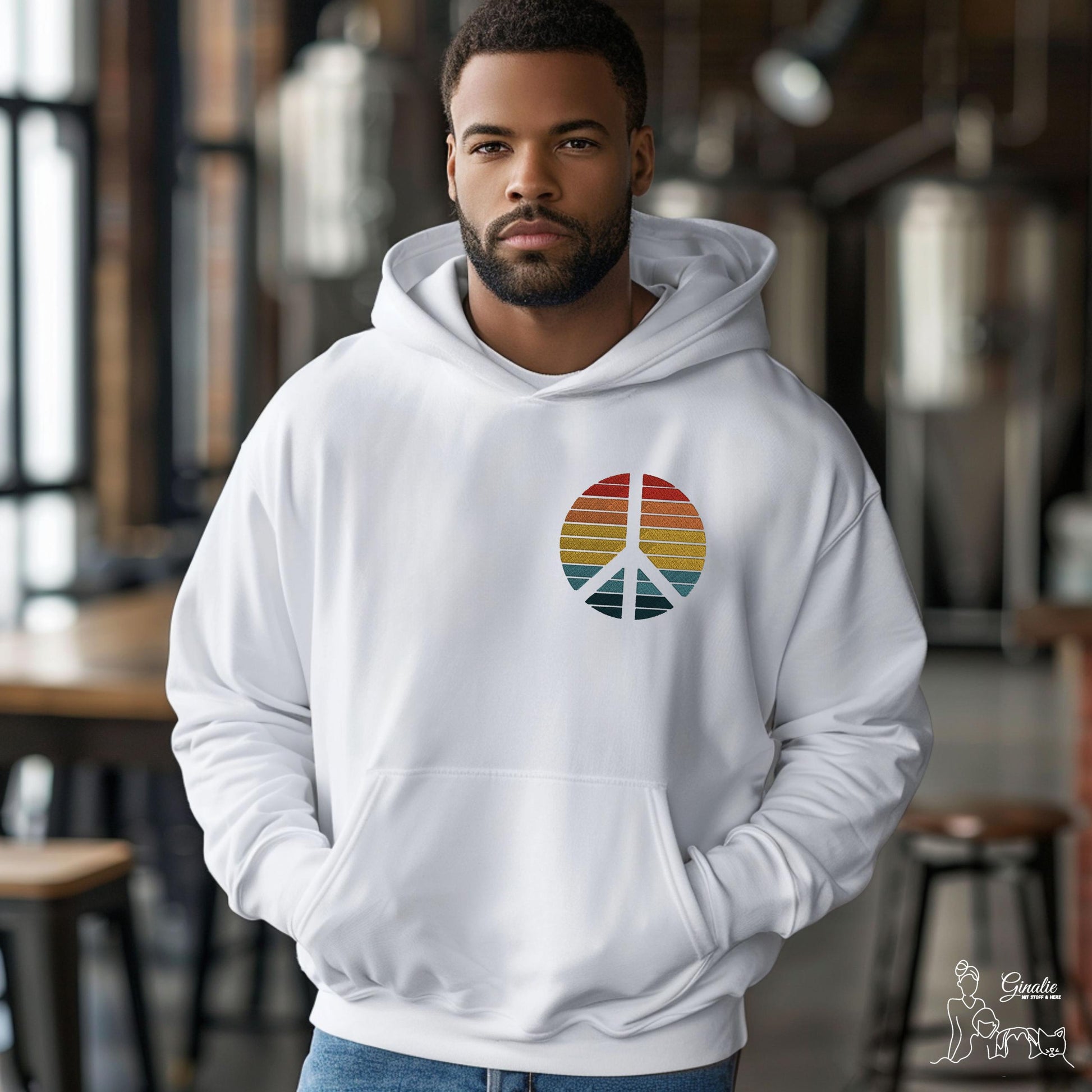 Retro Peace Shirt, Hoodie & Sweatshirt SP07 - Friedenssymbol Stickerei mit Wunschfarben