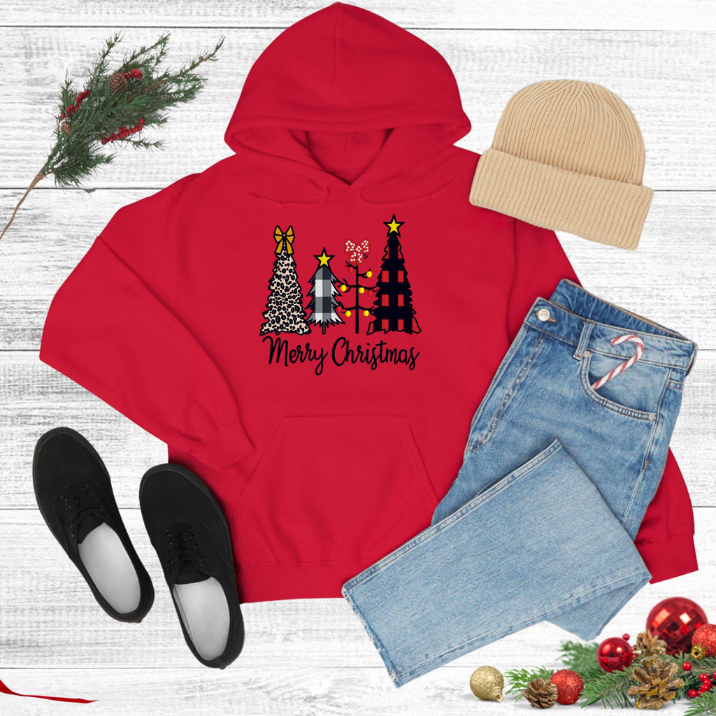 Weihnachts-Hoodie • Merry Christmas – Leopard+Schleife, schlicht, gepunktet/Lichterkette, kariert