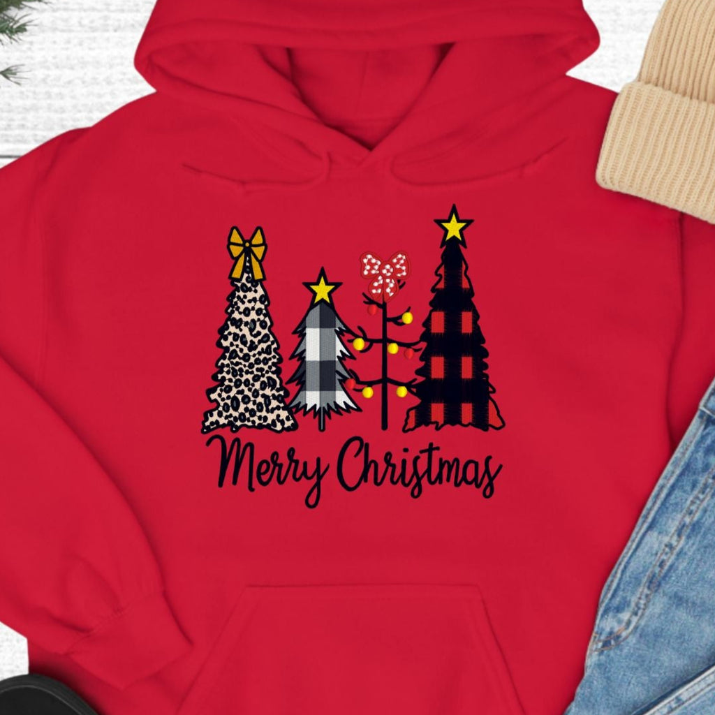 Weihnachts-Hoodie • Merry Christmas – Leopard+Schleife, schlicht, gepunktet/Lichterkette, kariert