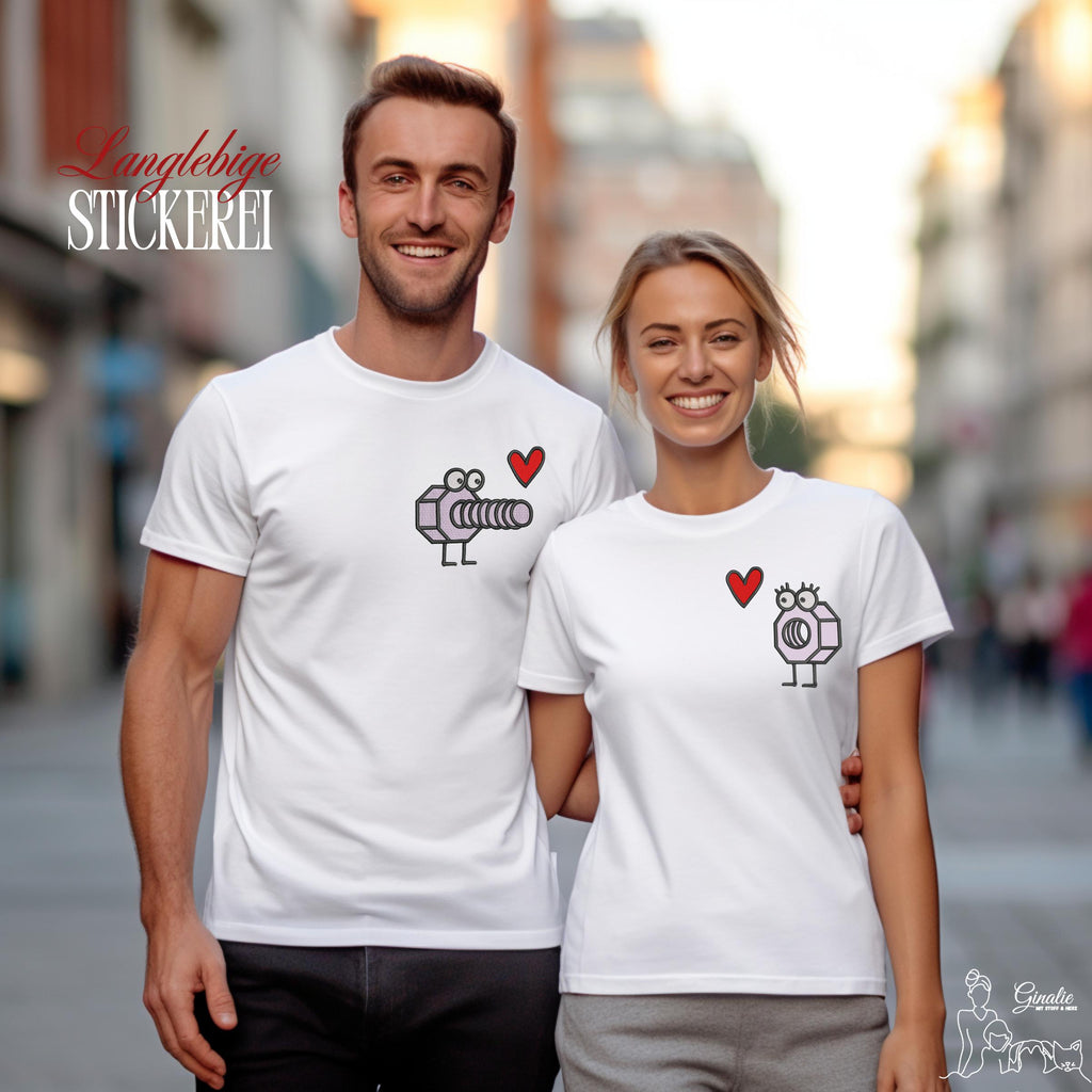 Partner T-Shirt Schraube & Mutter LOVE06 • besticktes Couple Shirt personalisiert