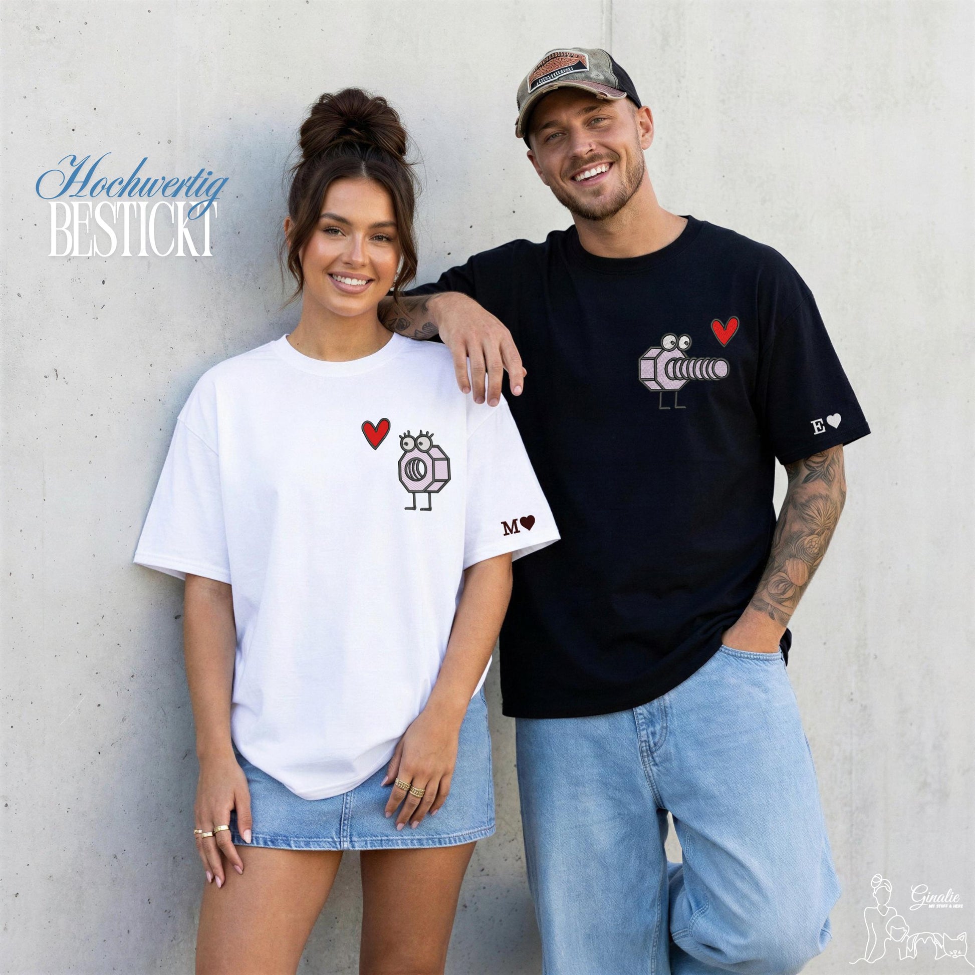 Partner T-Shirt Schraube & Mutter LOVE06 • besticktes Couple Shirt personalisiert