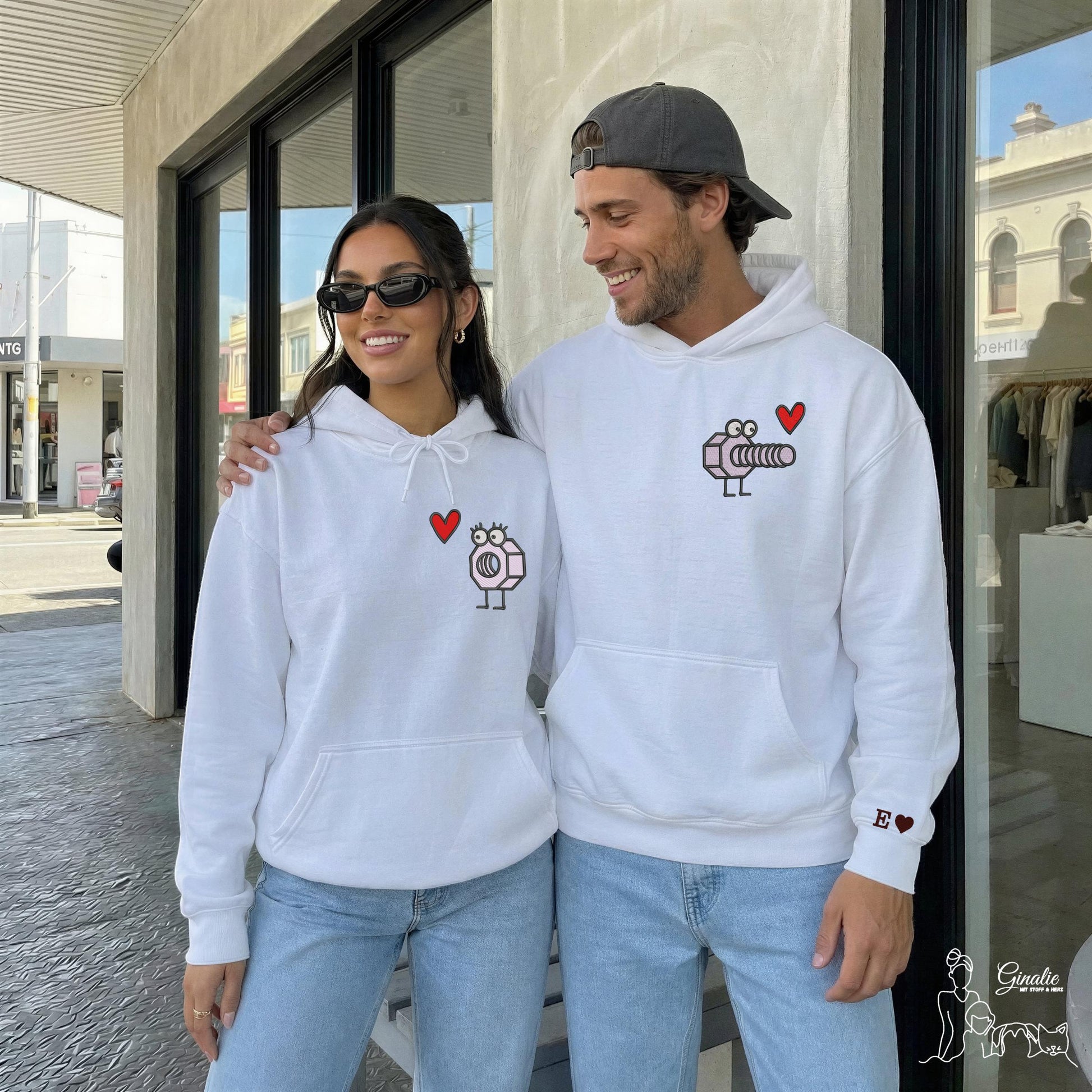 Partner Hoodie Schraube & Mutter LOVE06 • besticktes Couple Oberteil personalisiert
