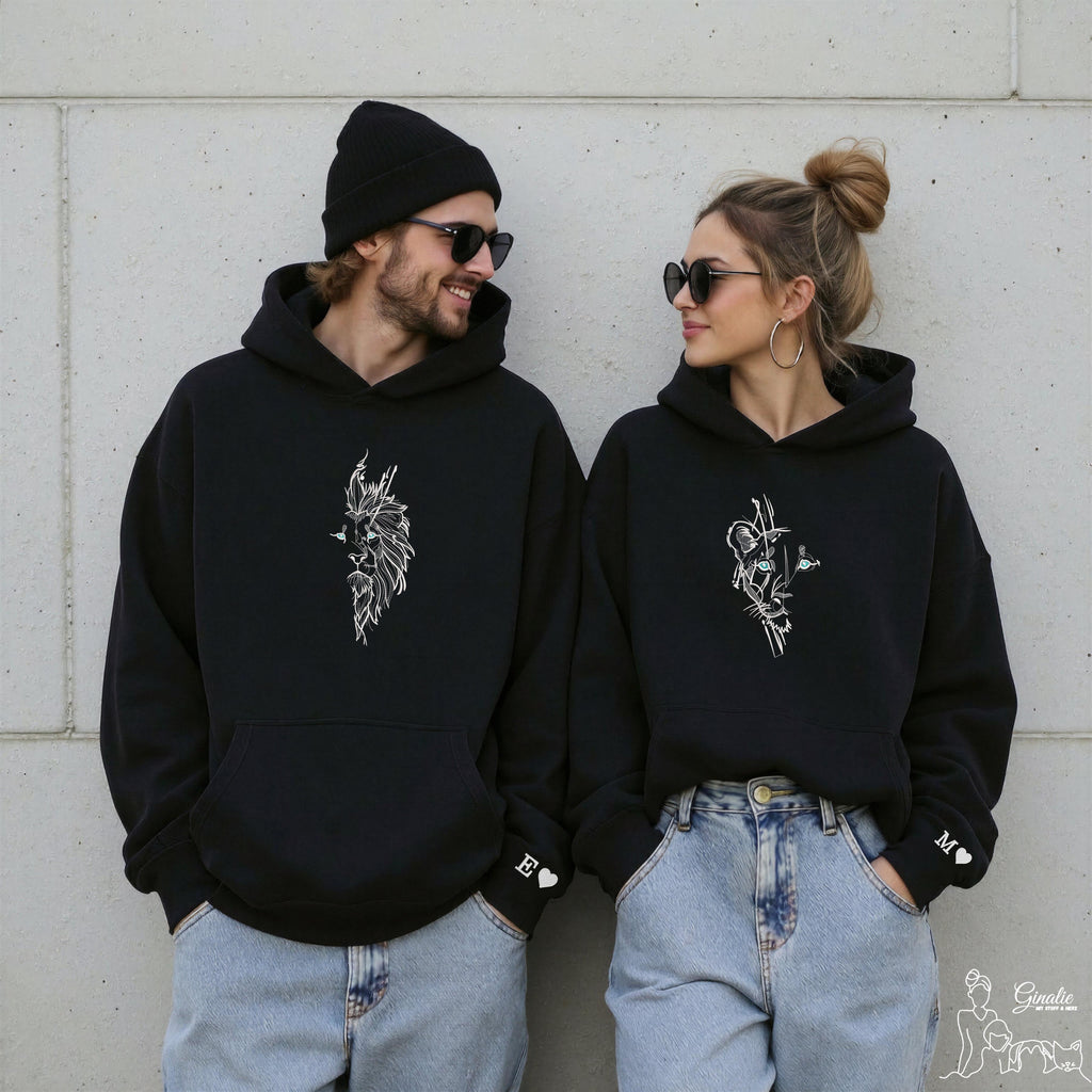 Partner Hoodie • Löwe & Löwin • bestickter Partnerlook mit Initialen