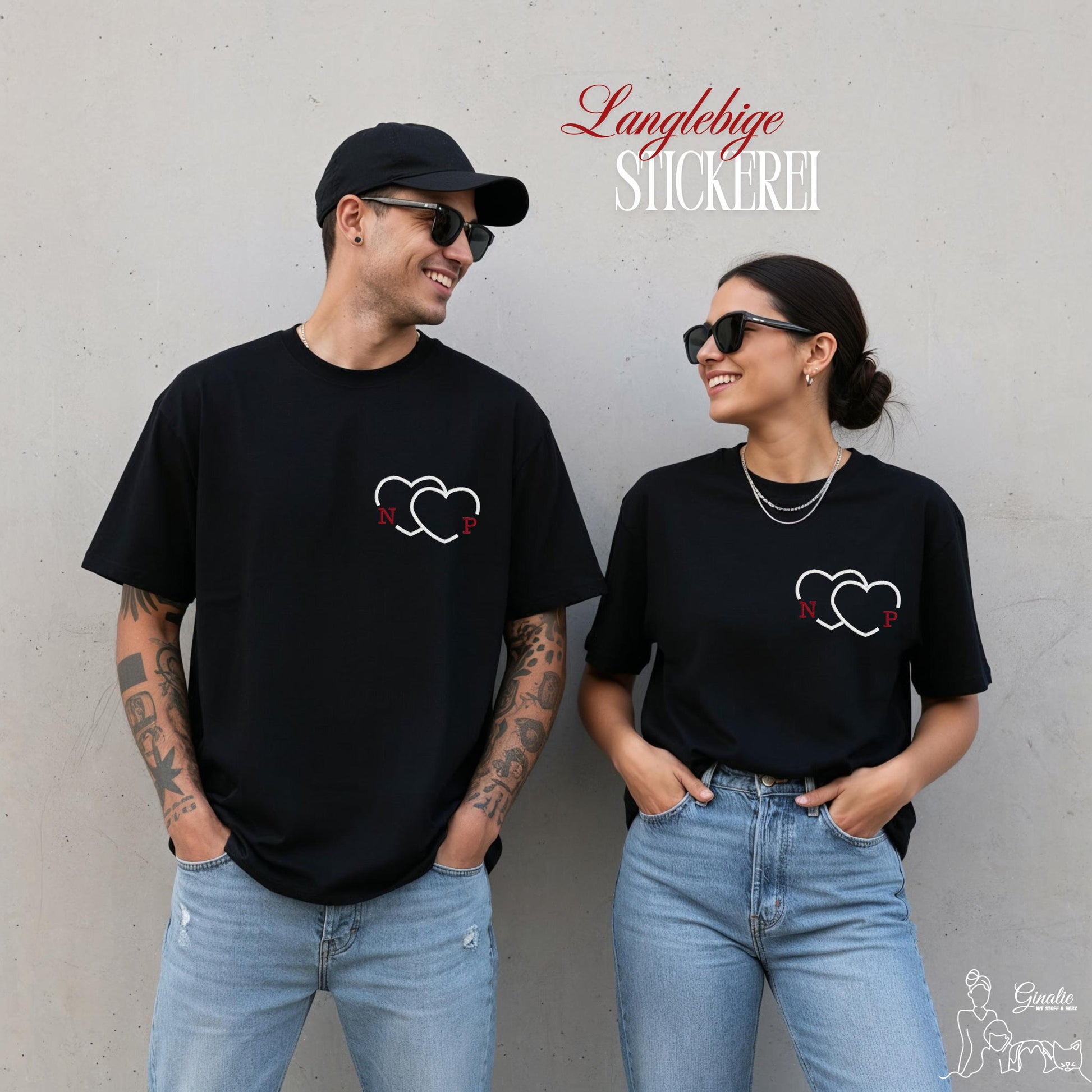 Partner T-Shirt Herz LOVE04 • personalisiert • Initialen • Couple Shirt bestickt