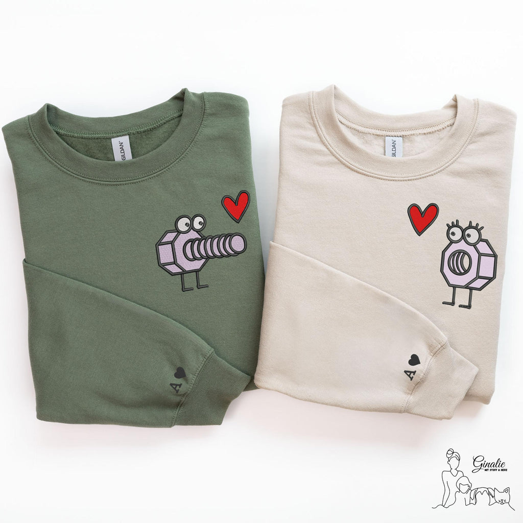 Partner Hoodie Schraube & Mutter LOVE06 • besticktes Couple Oberteil personalisiert