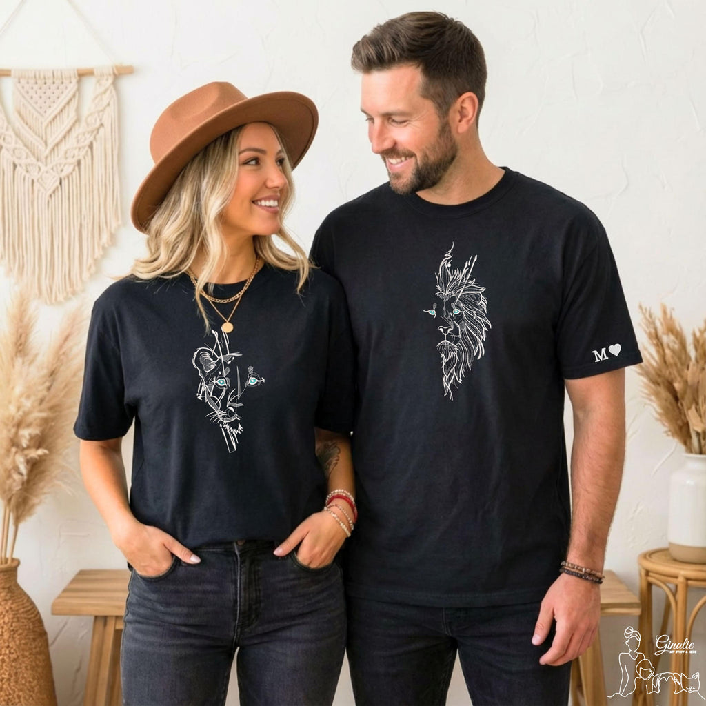 Partner T-Shirt • Löwe & Löwin • bestickt & personalisiert mit Initialen