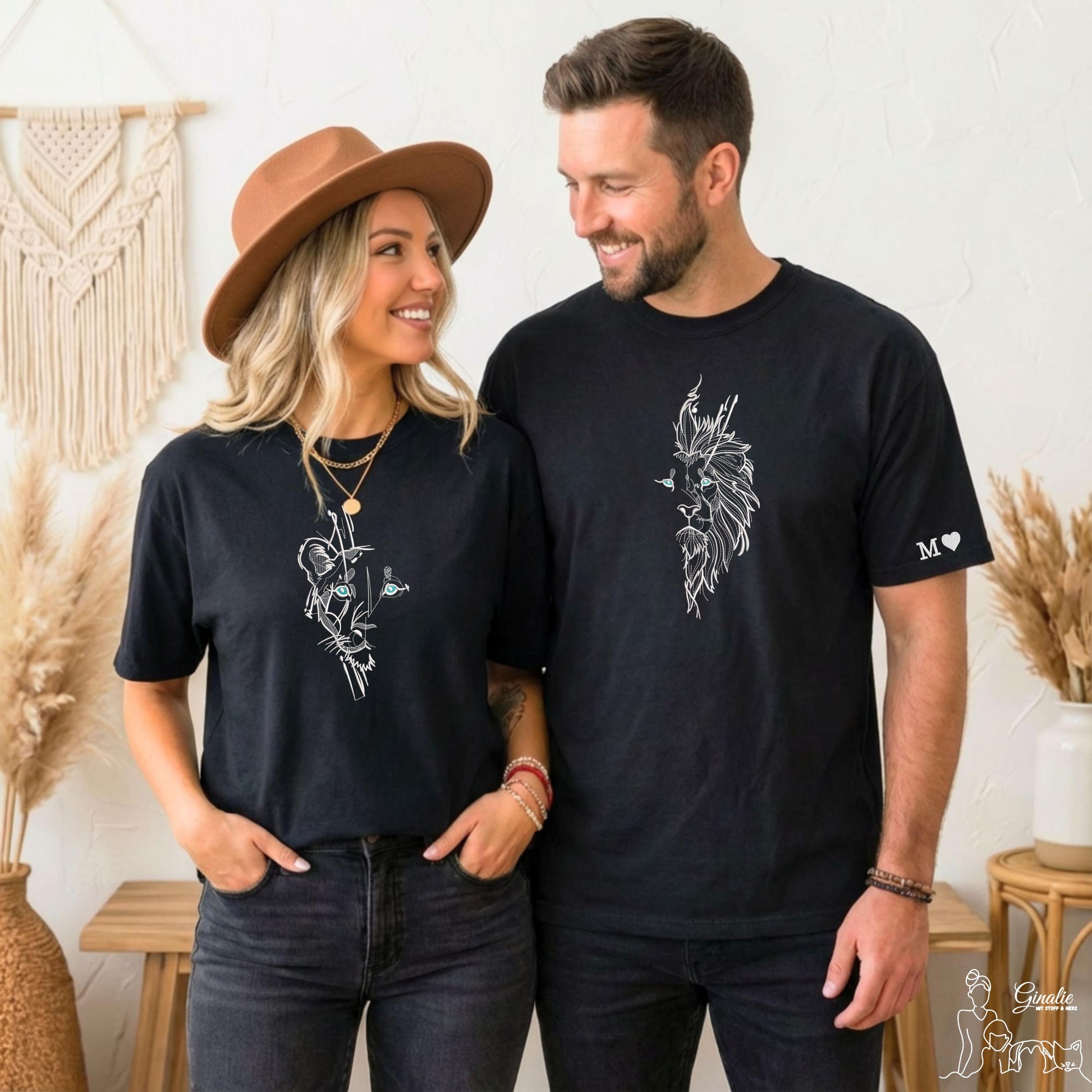 Partner T-Shirt • Löwe & Löwin • bestickt & personalisiert mit Initialen