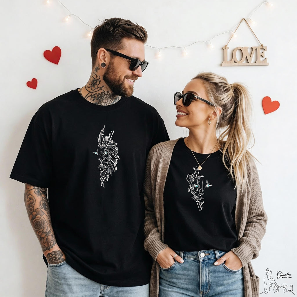 Partner T-Shirt • Löwe & Löwin • bestickt & personalisiert mit Initialen