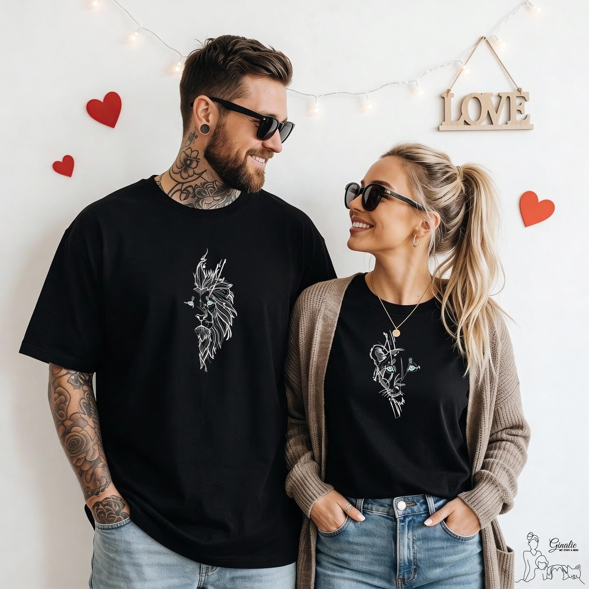 Partner T-Shirt • Löwe & Löwin • bestickt & personalisiert mit Initialen