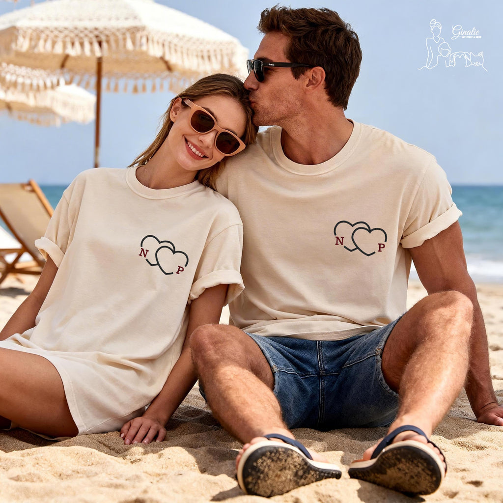 Partner T-Shirt Herz LOVE04 • personalisiert • Initialen • Couple Shirt bestickt