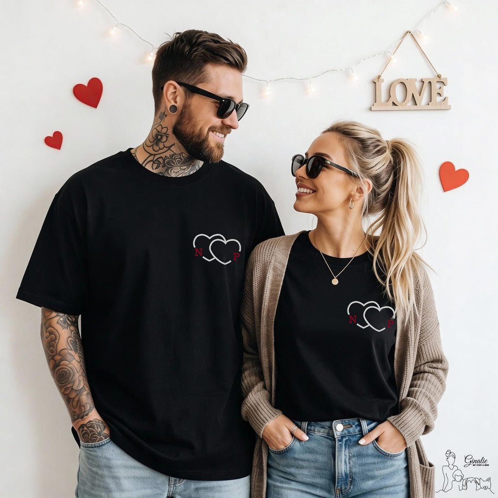 Partner T-Shirt Herz LOVE04 • personalisiert • Initialen • Couple Shirt bestickt