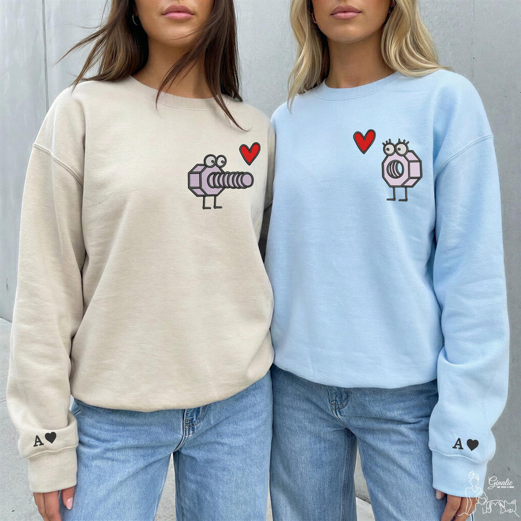 Partner Hoodie Schraube & Mutter LOVE06 • besticktes Couple Oberteil personalisiert