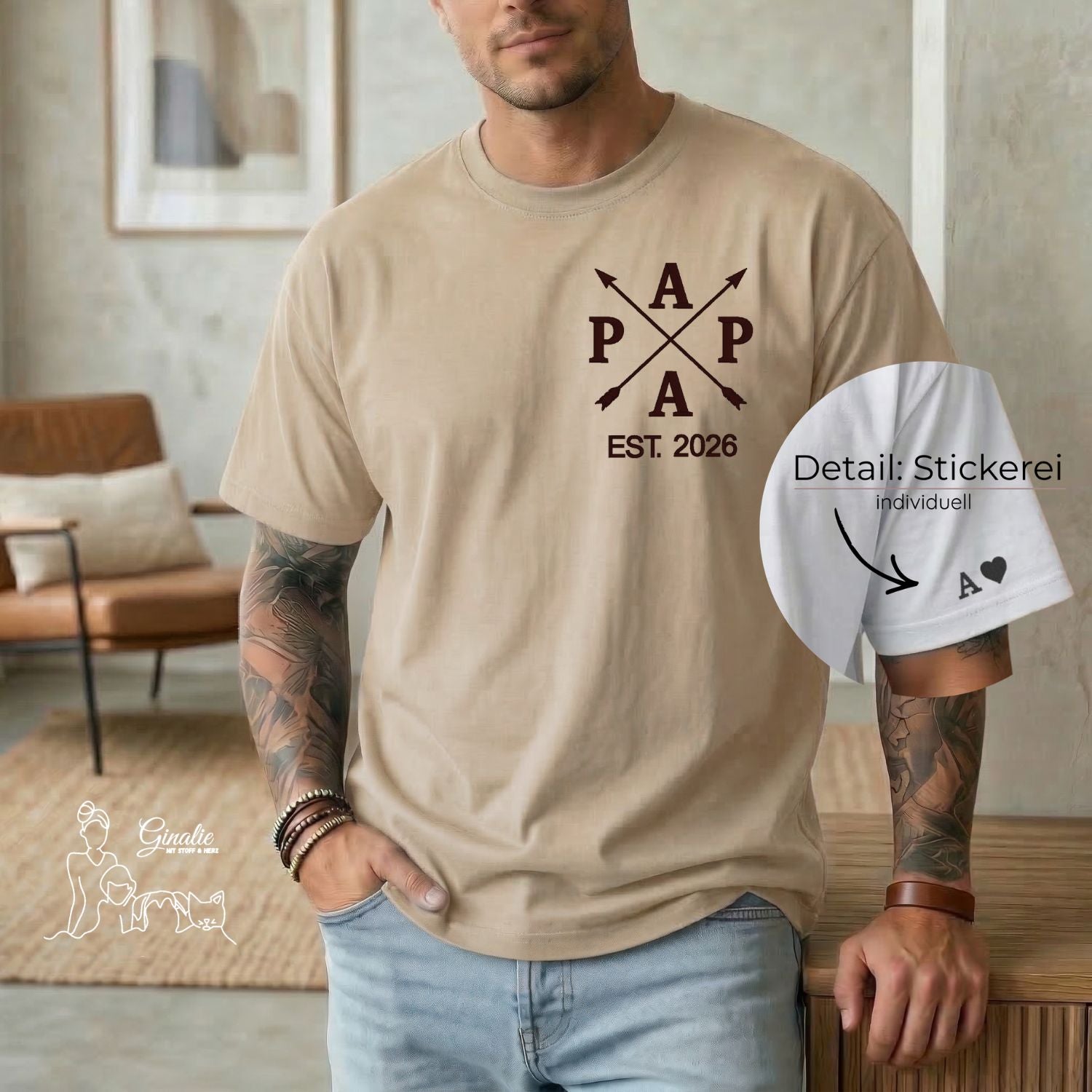 Papa T-Shirt personalisiert mit Pfeil Design • bestickt