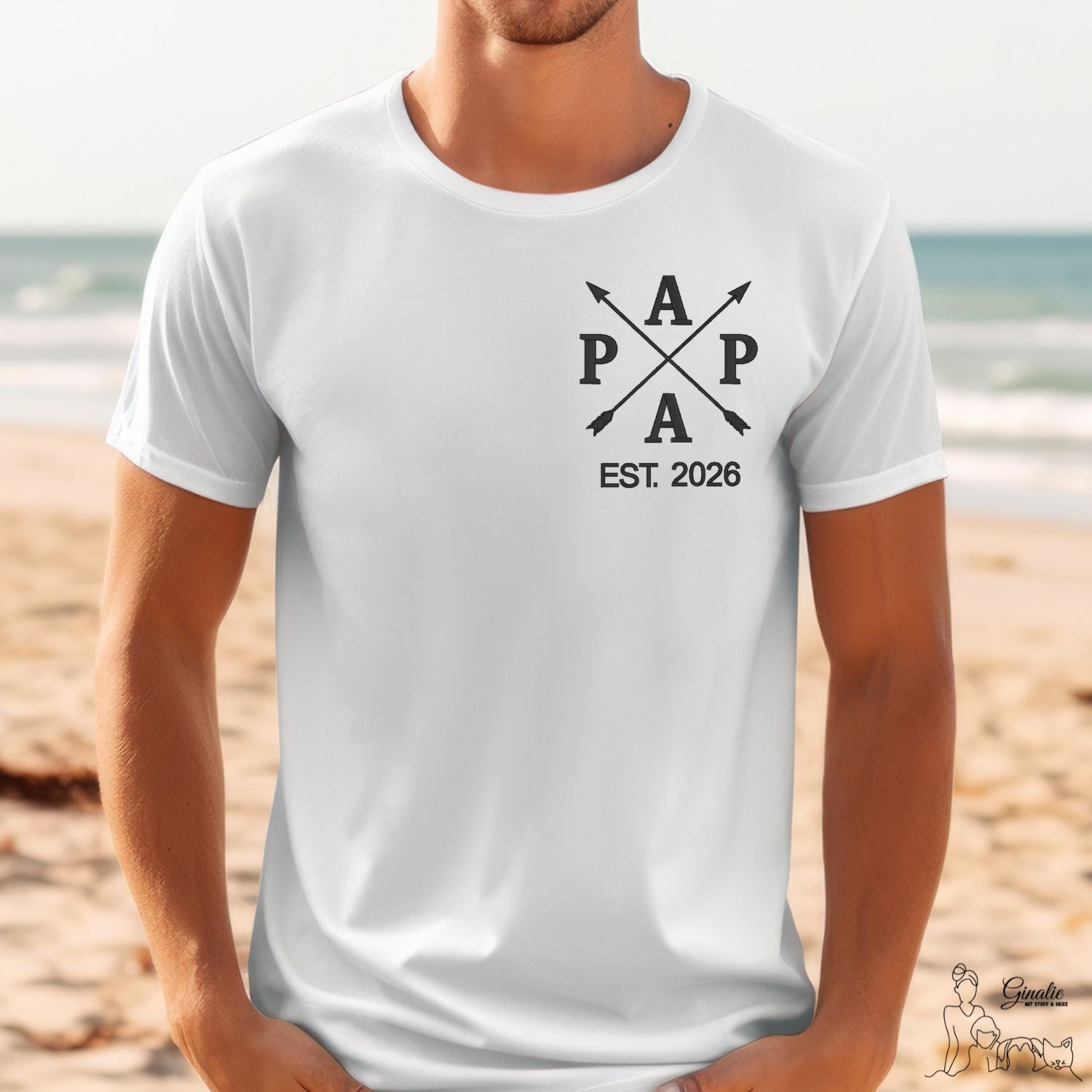 Papa T-Shirt personalisiert mit Pfeil Design • bestickt
