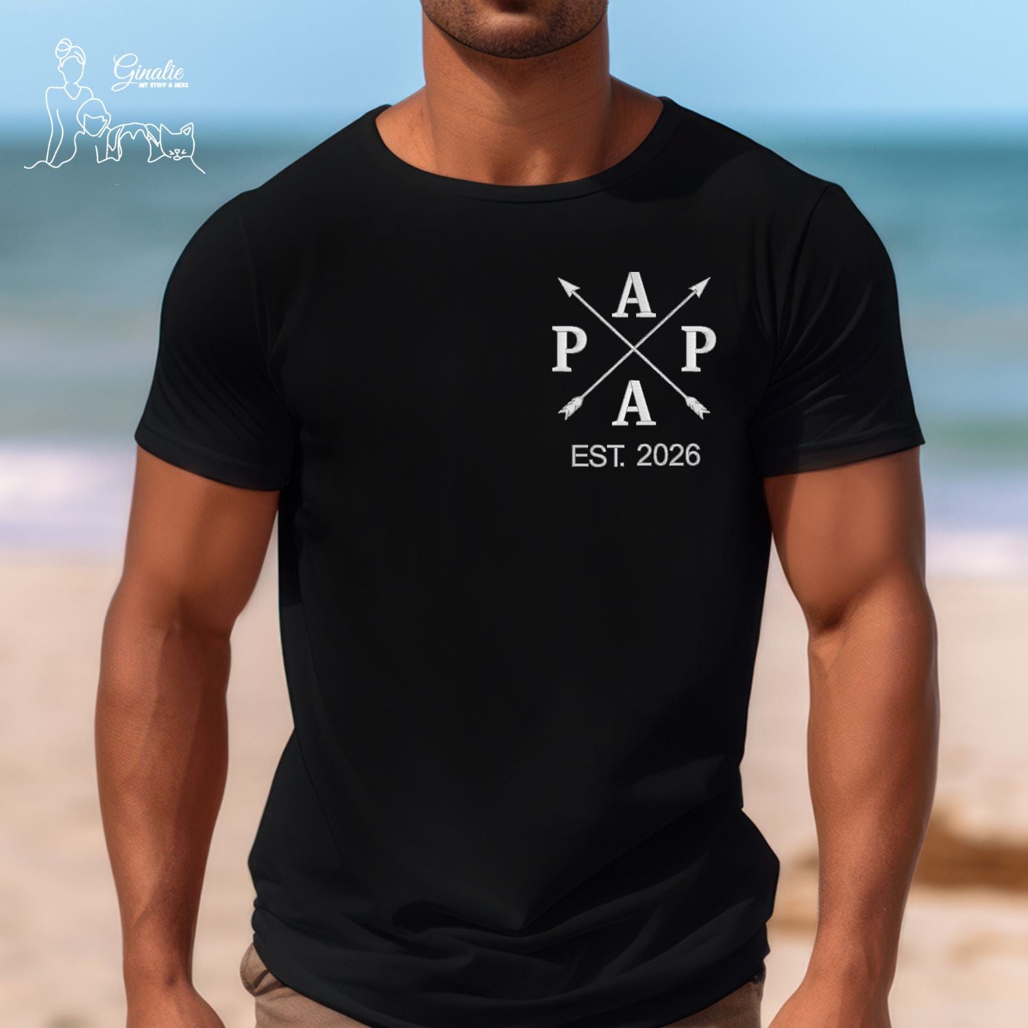 Papa T-Shirt personalisiert mit Pfeil Design • bestickt