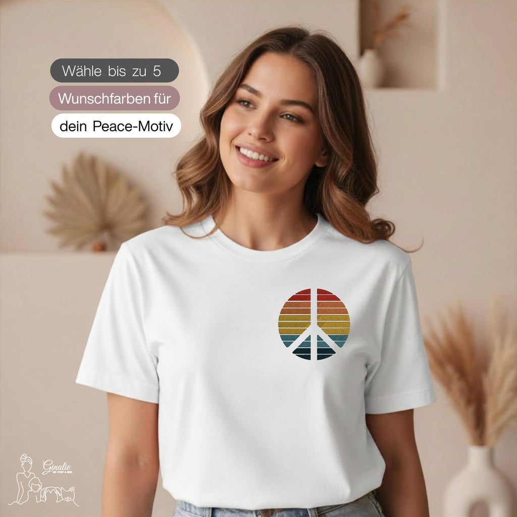 Retro Peace Shirt, Hoodie & Sweatshirt SP07 - Friedenssymbol Stickerei mit Wunschfarben