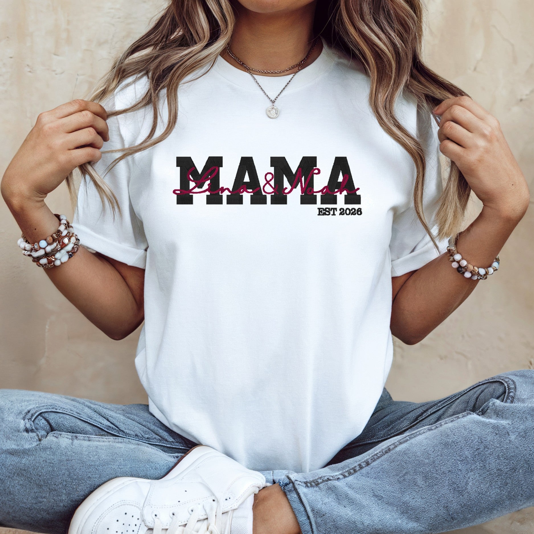 Mama & Papa T-Shirt personalisiert • Name & EST Jahr • bestickt